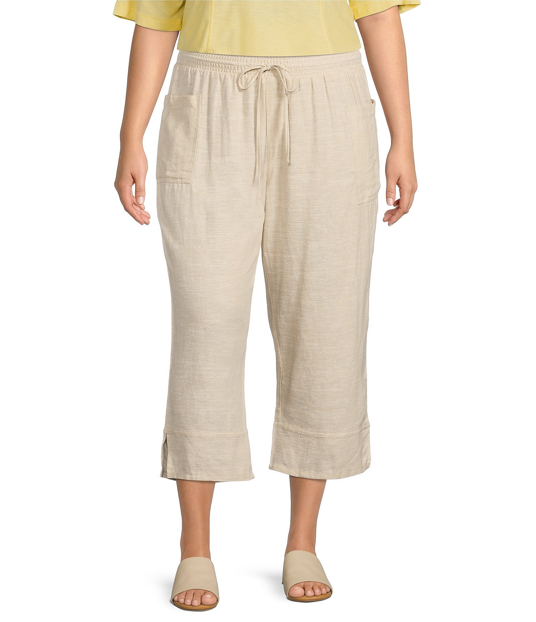 Plus Size Drawstring Cotton Rayon Wide Leg Pants | On The Plus Side