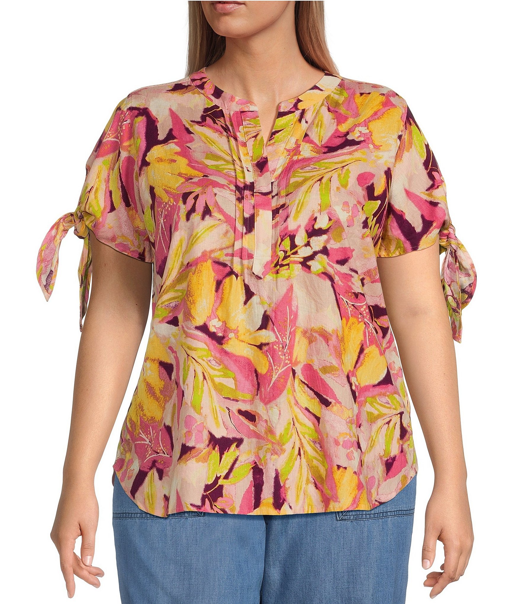 Westbound Plus Size Tie Short Sleeve Y-Neck Top | Dillard's