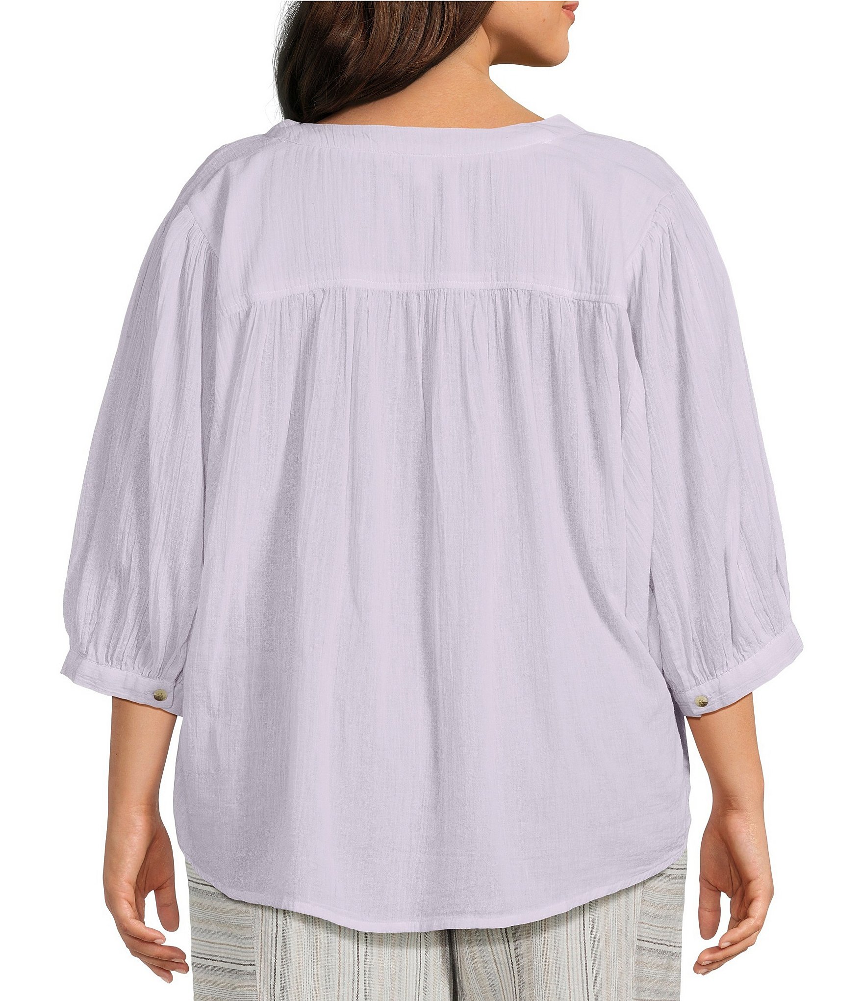 Westbound Plus Size Banded Collar 3/4 Sleeve Button Front Top