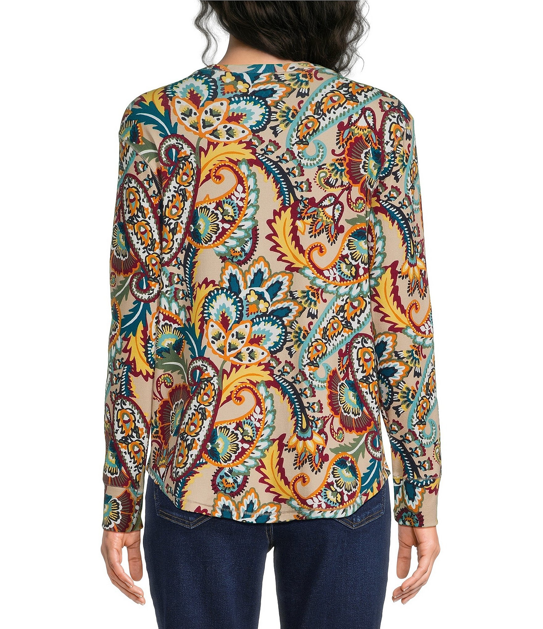 Westbound Print Long Sleeve Crew Neck Knit Tee