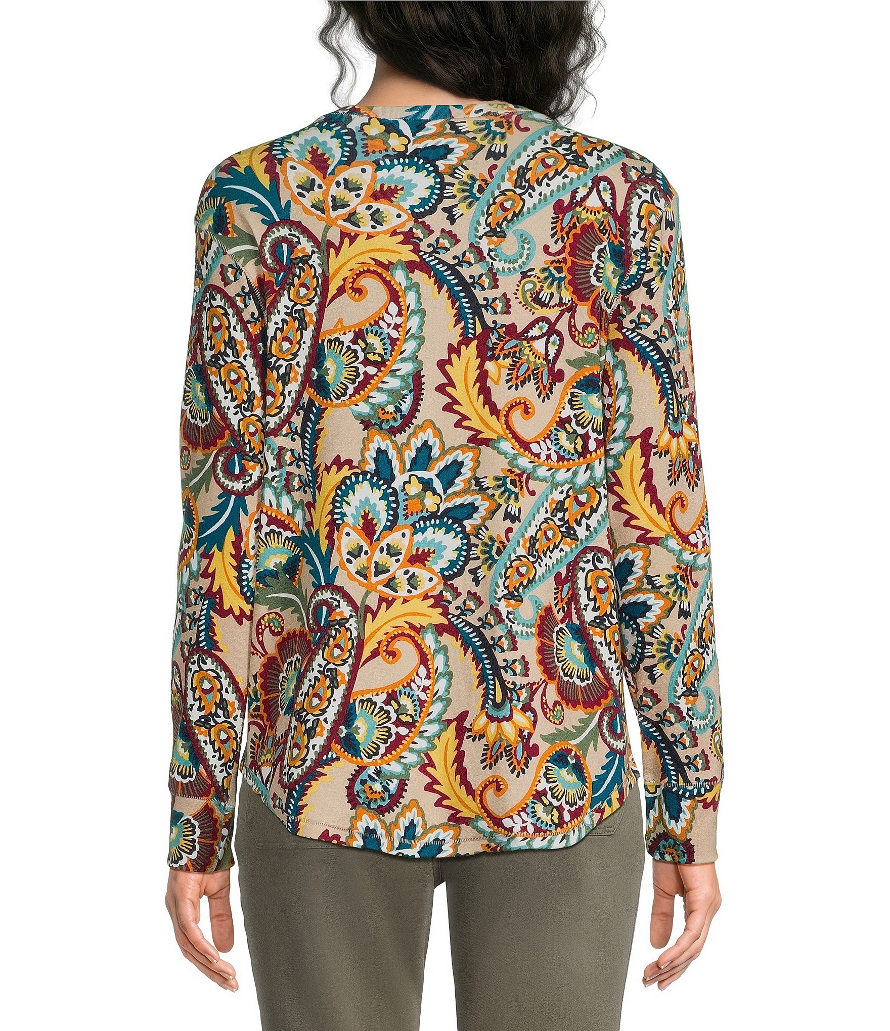 Westbound Print Long Sleeve Crew Neck Knit Tee
