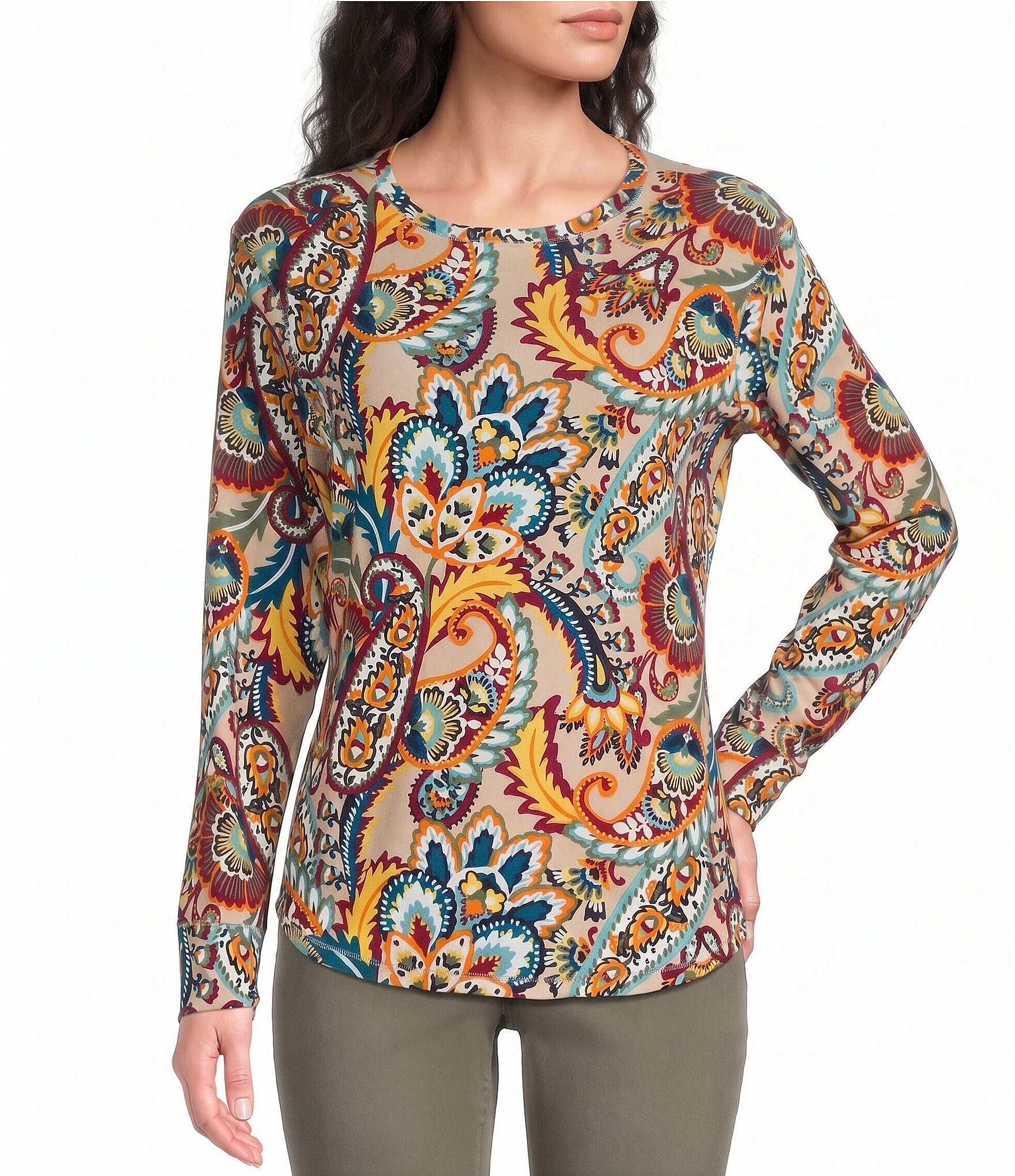 Westbound Print Long Sleeve Crew Neck Knit Tee