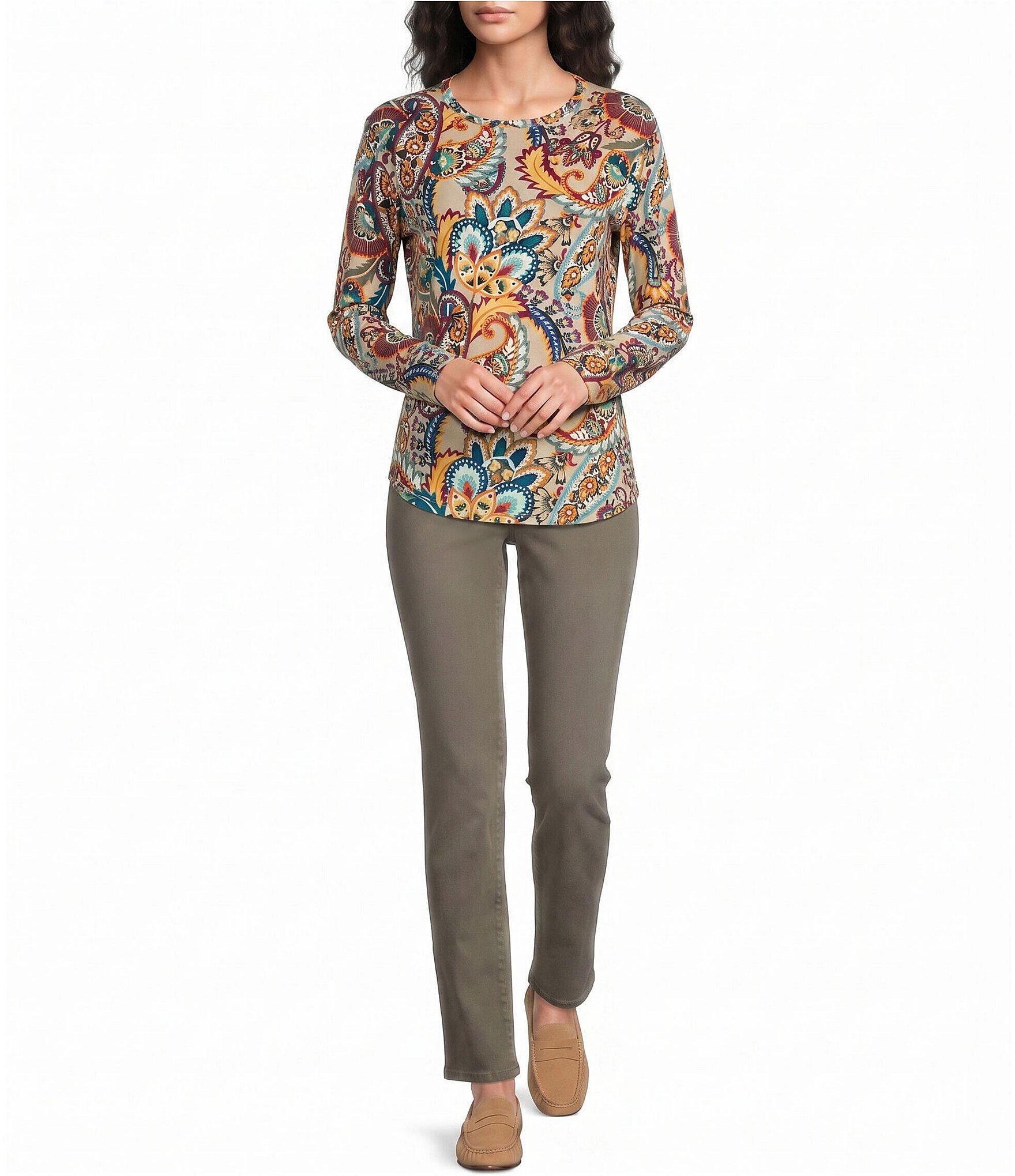 Westbound Print Long Sleeve Crew Neck Knit Tee