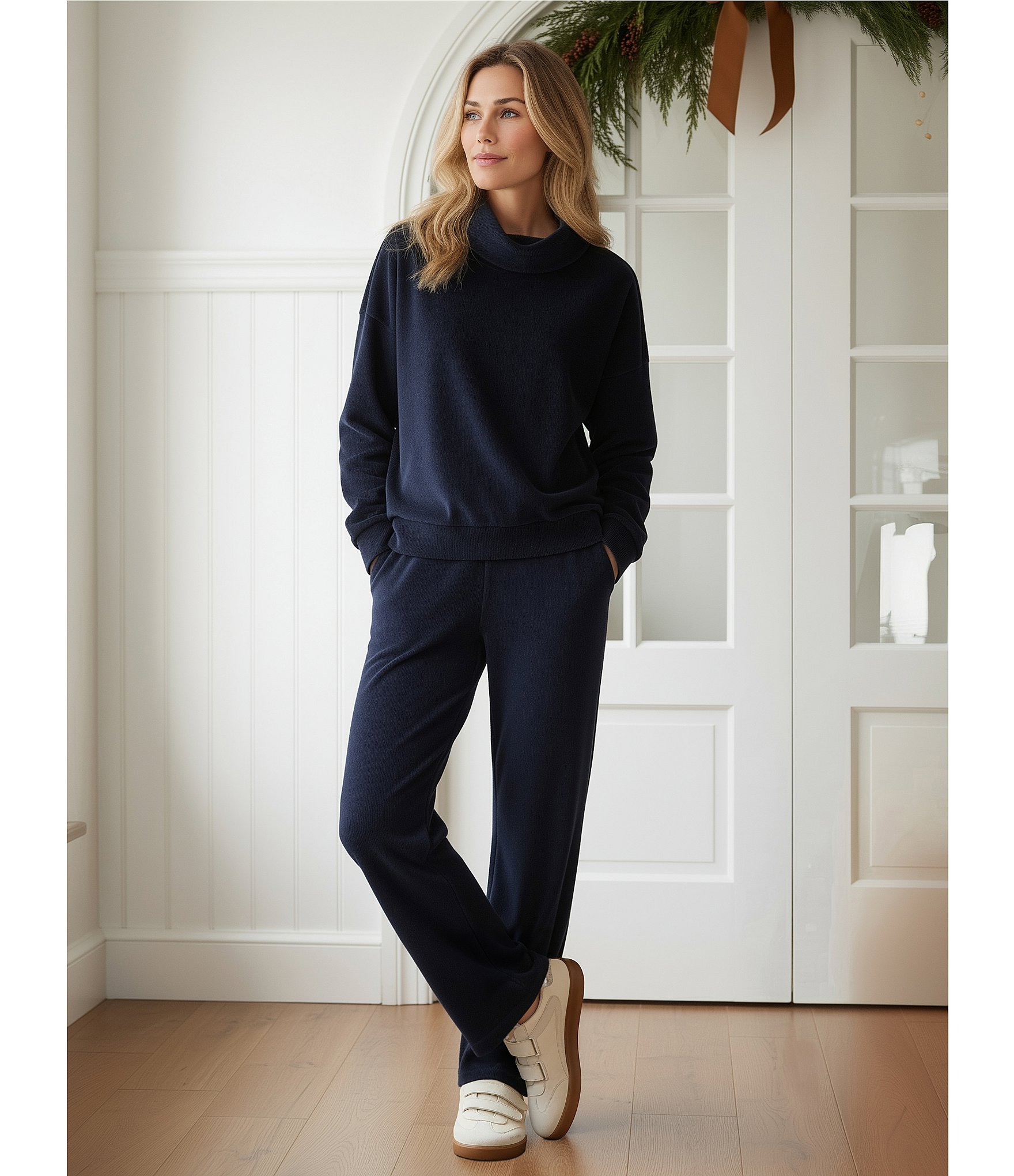 Westbound Coordinating Velour Rib Pull On Wide Leg Pants