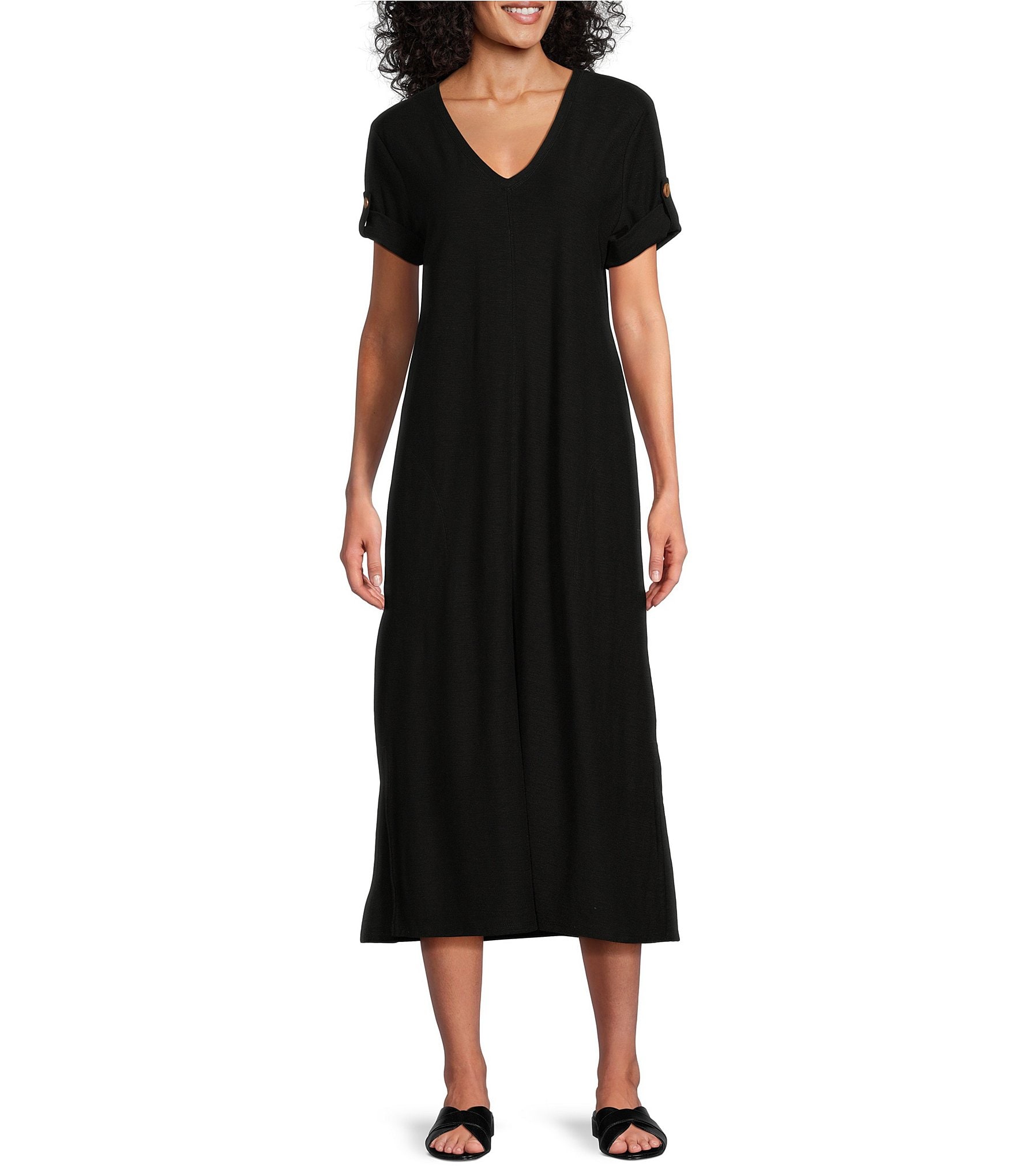 Westbound Short Roll-Tab Sleeve V-Neck Shift Midi Dress | Dillard's