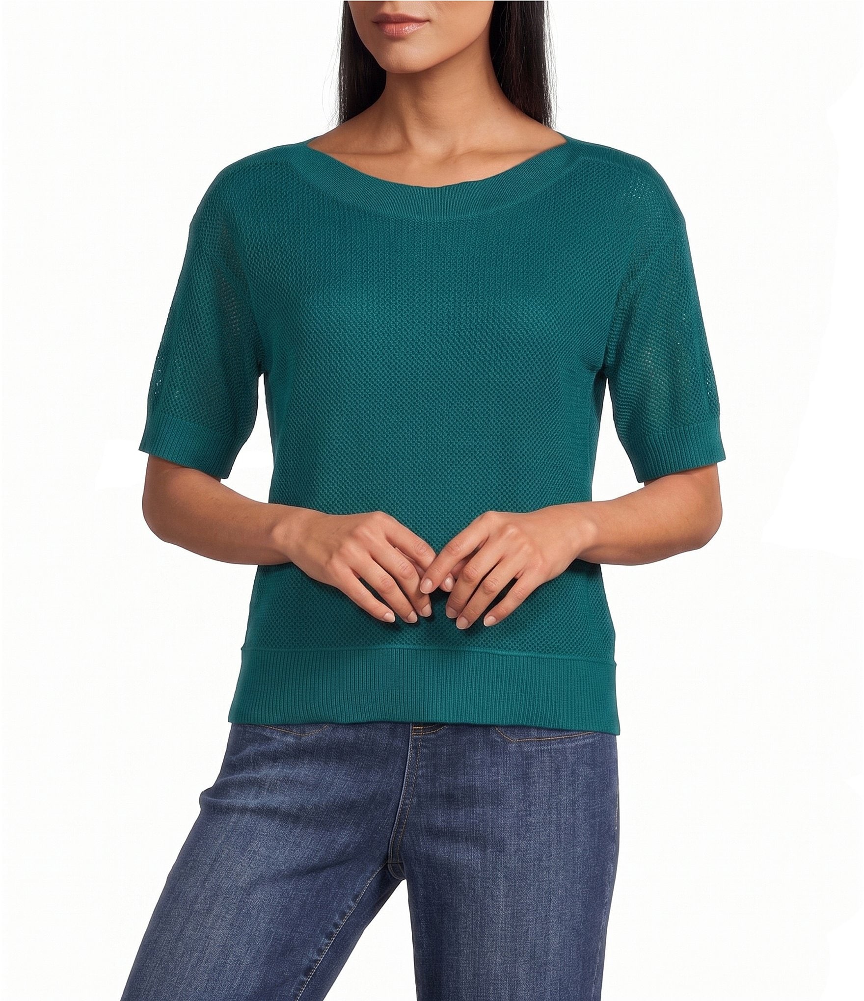 Westbound Short Sleeve Boat Neck Knit Top