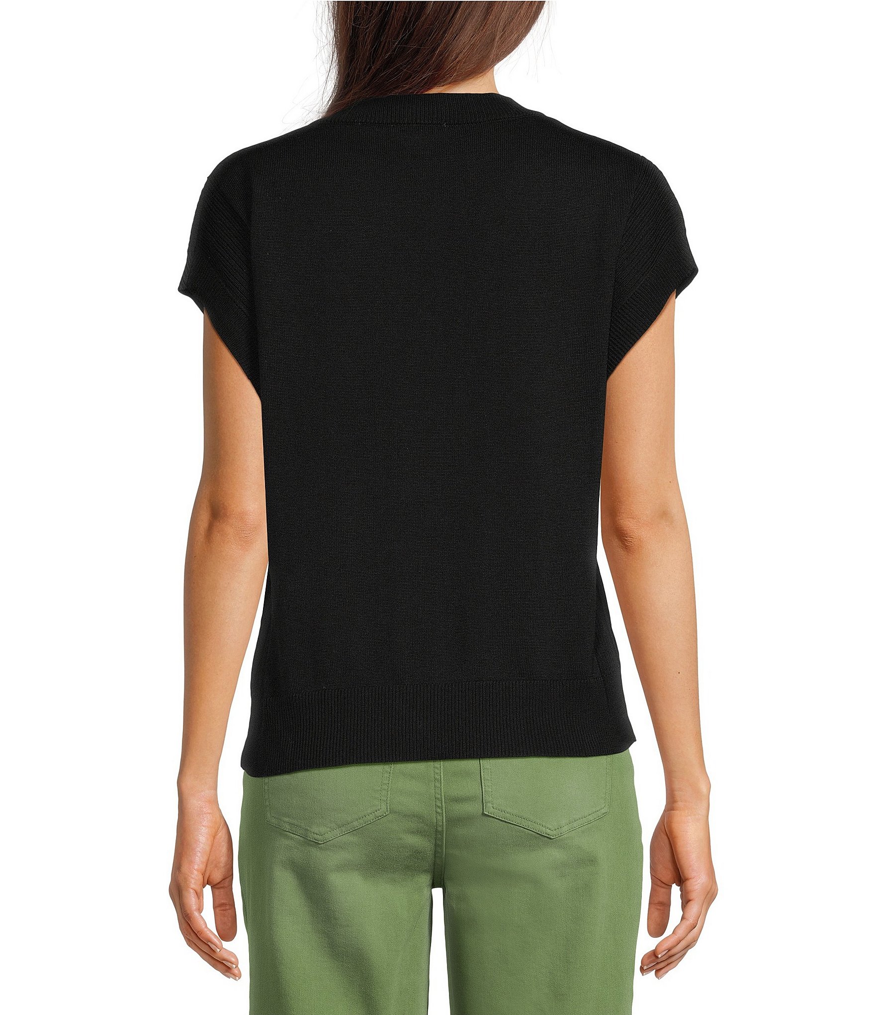 Westbound Short Sleeve Y-Neck Button Front Cardigan