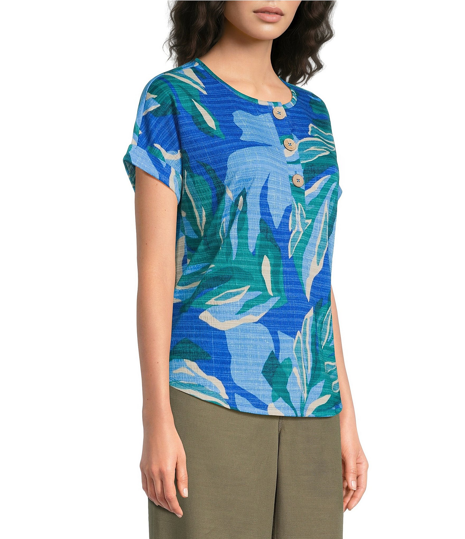 Westbound Short Sleeve Y-Neck Henley Top