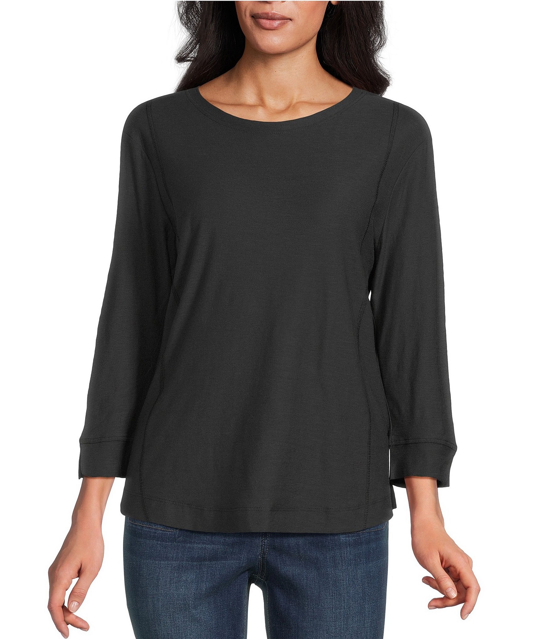 Westbound Solid 3/4 Sleeve Knit Crew Neck Top