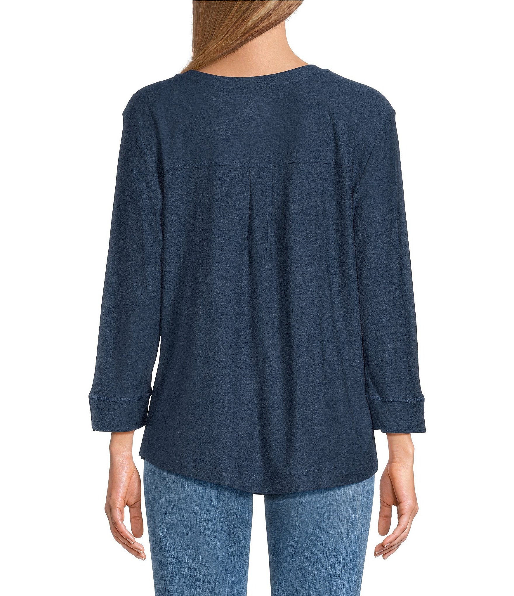 Westbound Solid 3/4 Sleeve Knit Crew Neck Top