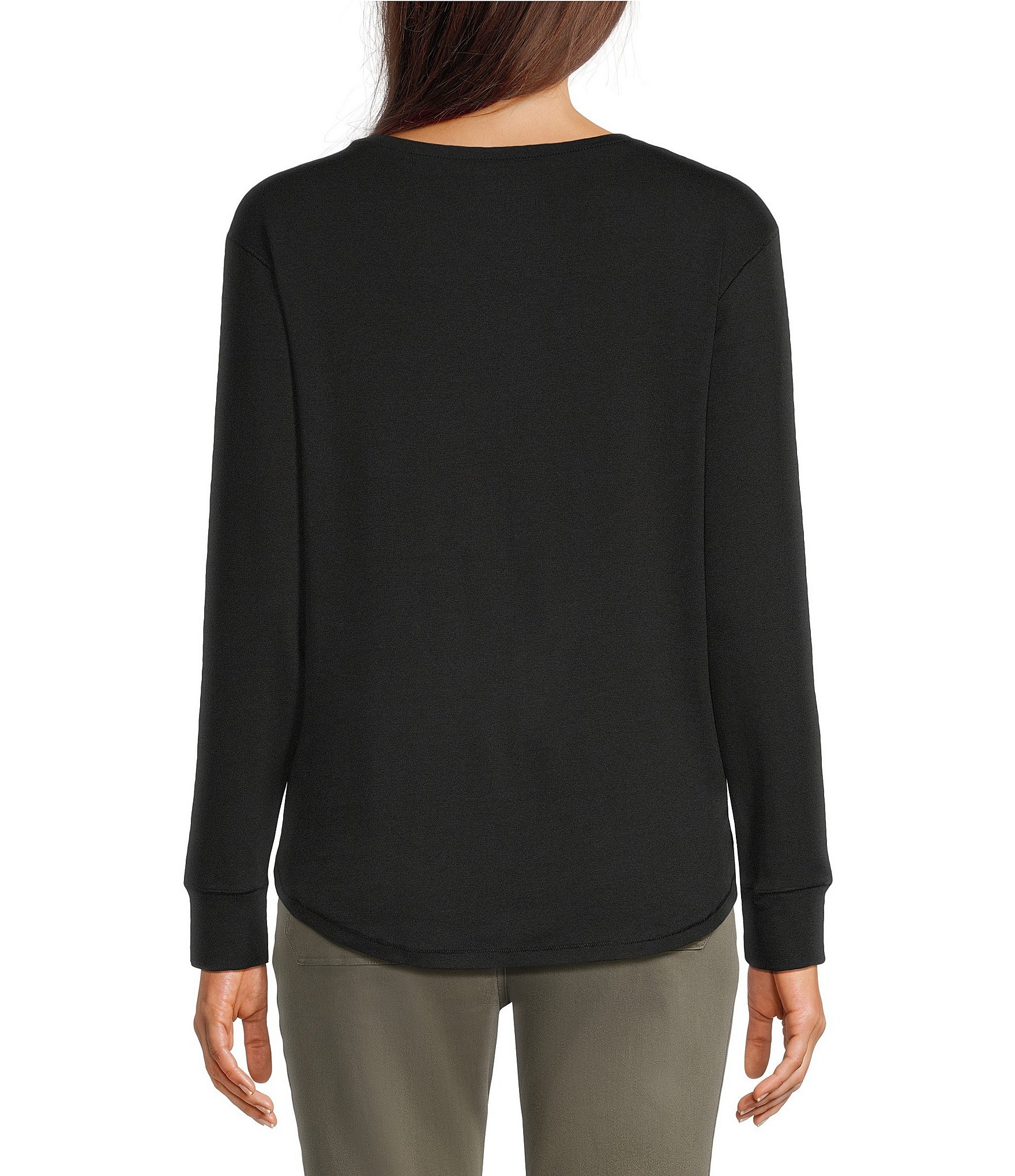 Westbound Solid Long Sleeve Crew Neck Knit Tee
