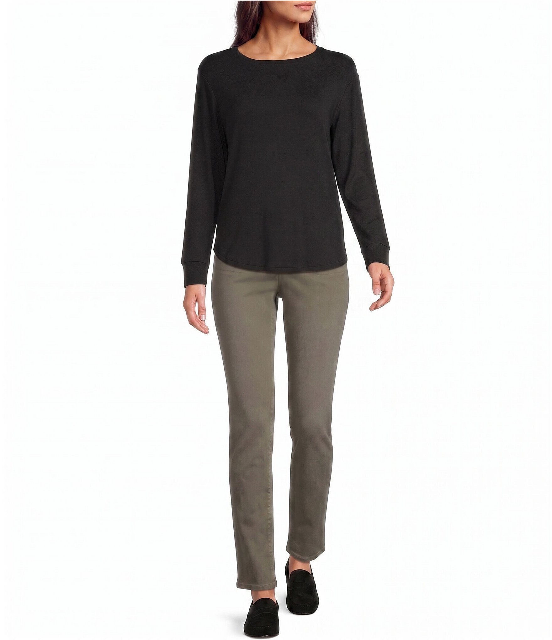 Westbound Solid Long Sleeve Crew Neck Knit Tee