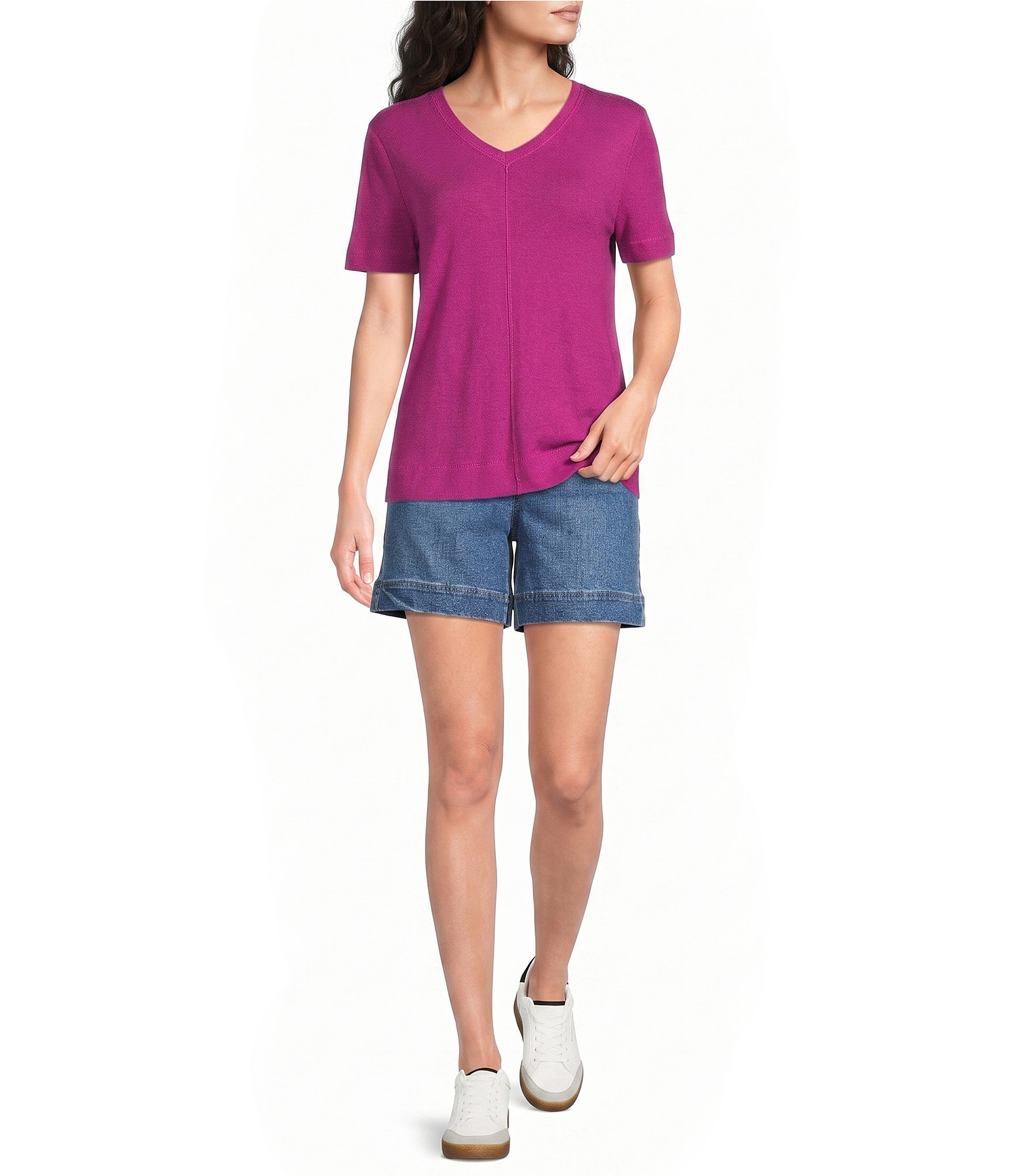 Westbound Solid Short Sleeve V-Neck Top