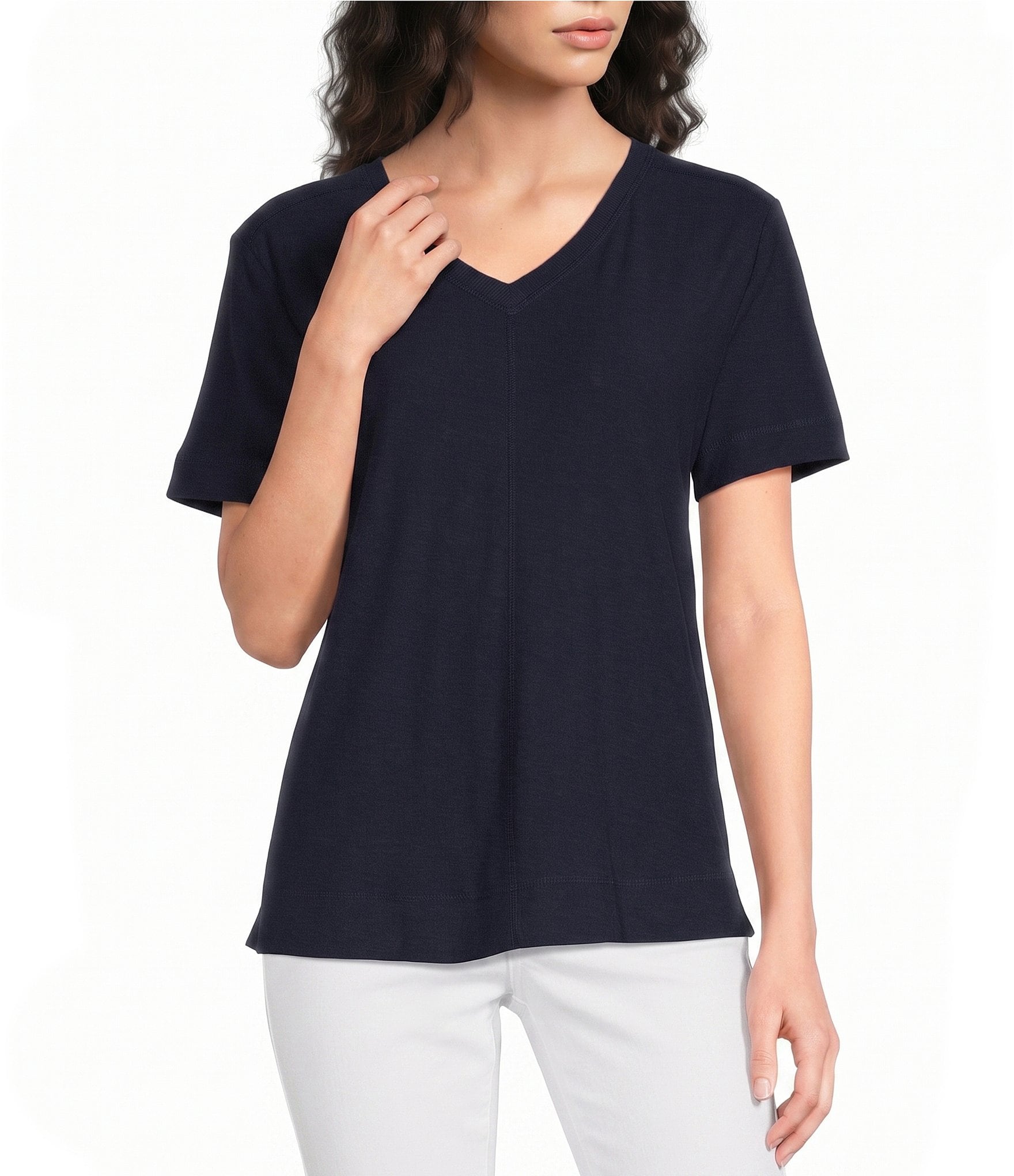 Westbound Solid Short Sleeve V-Neck Top