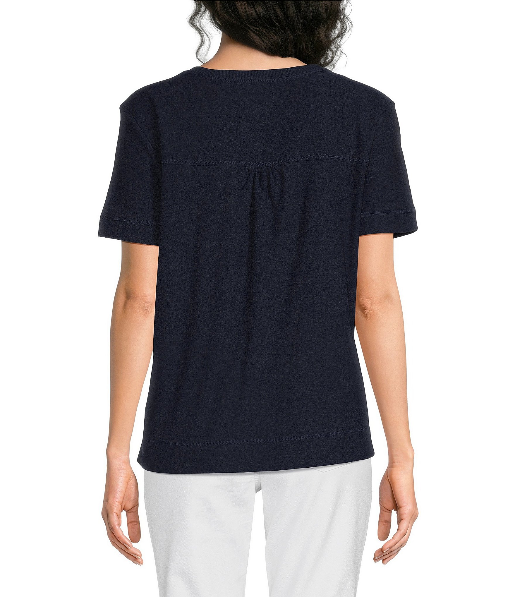 Westbound Solid Short Sleeve V-Neck Top