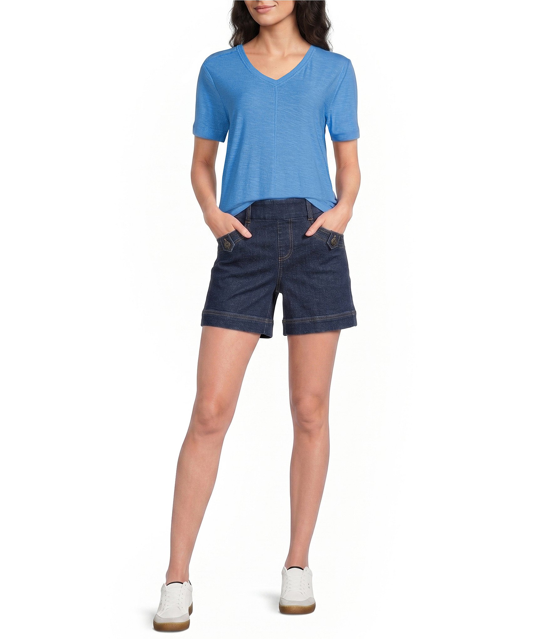 Westbound Solid Short Sleeve V-Neck Top