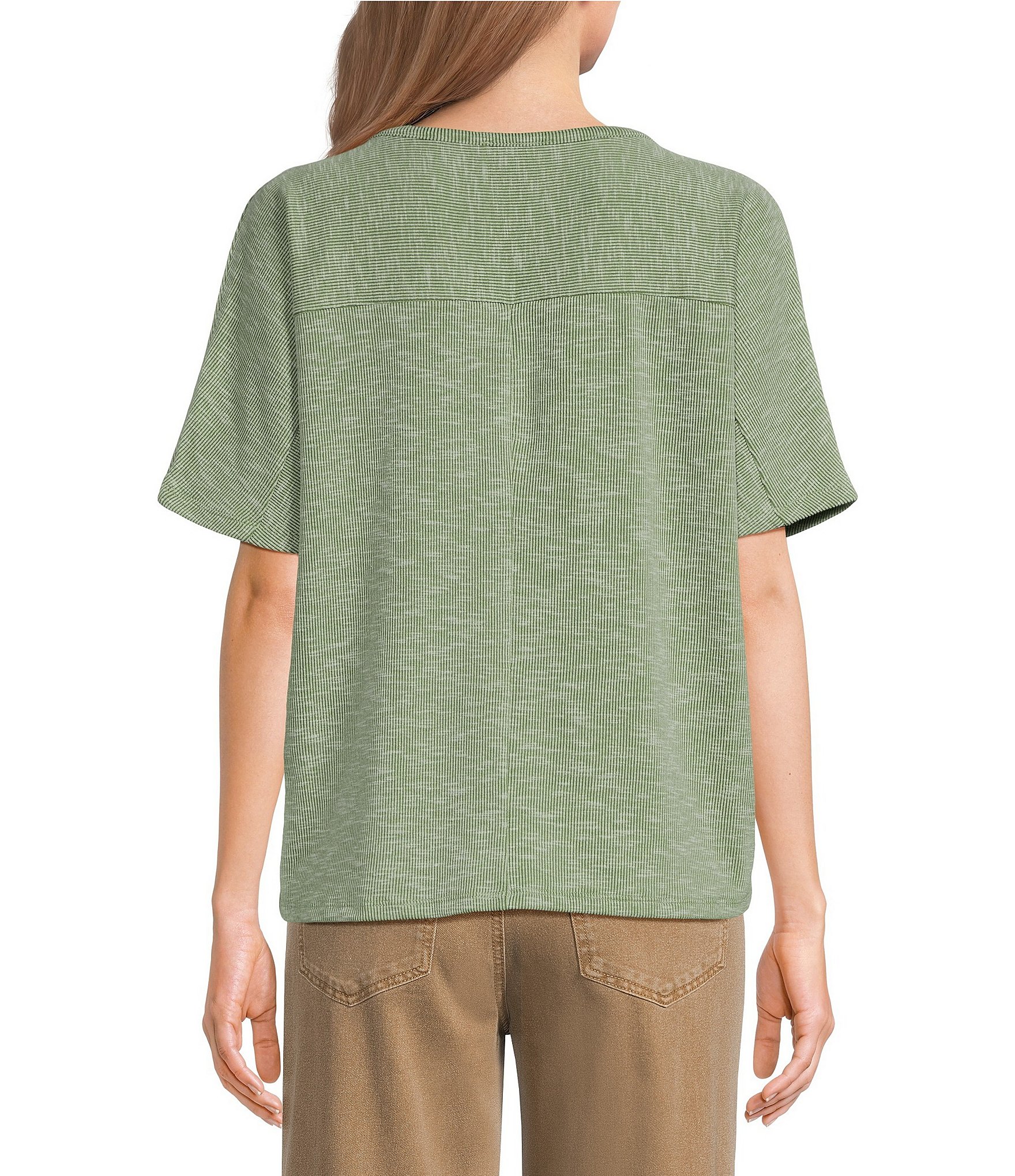 Westbound Space Dye Short Sleeve Crew Neck Rib Knit Top