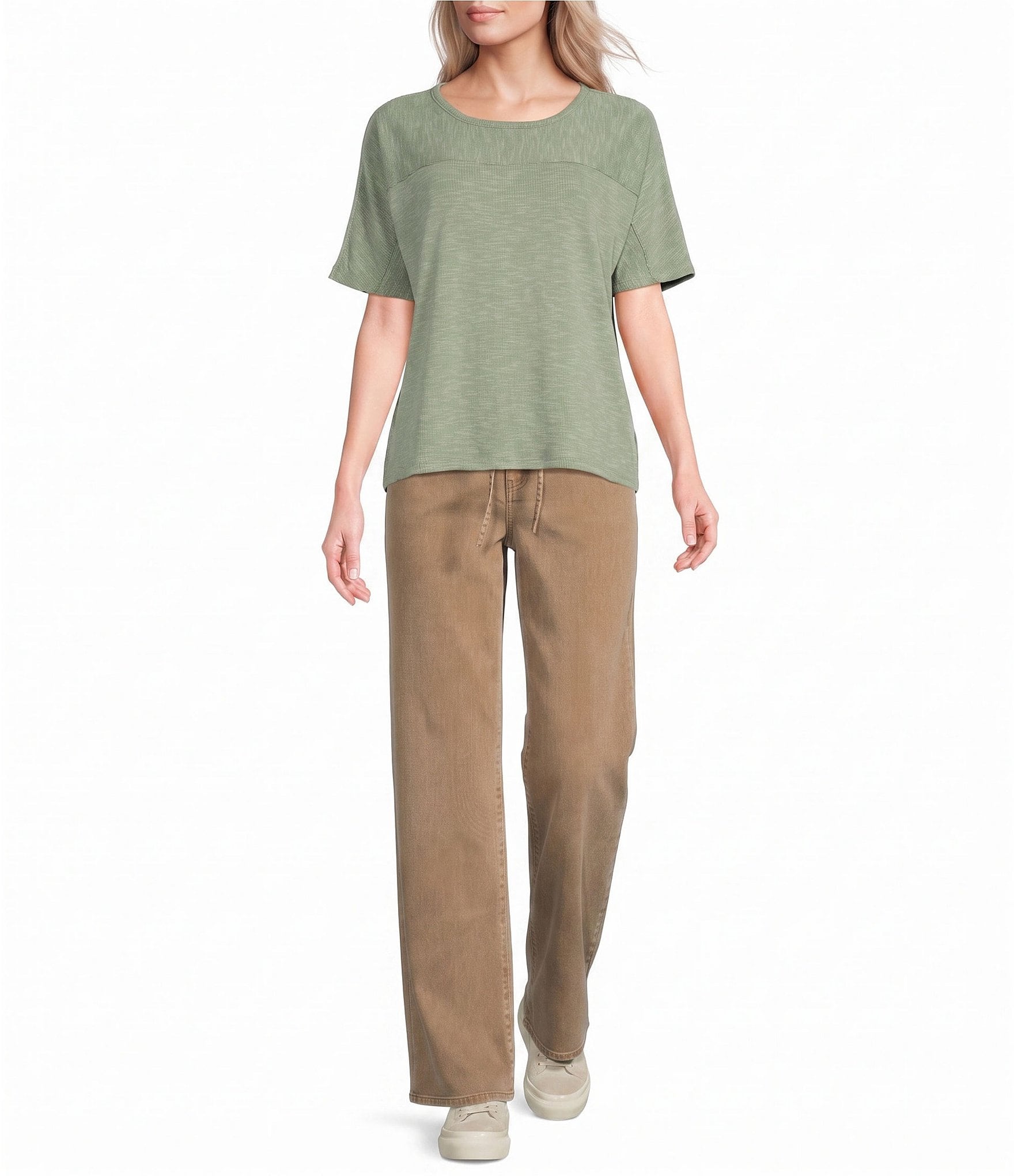 Westbound Space Dye Short Sleeve Crew Neck Rib Knit Top