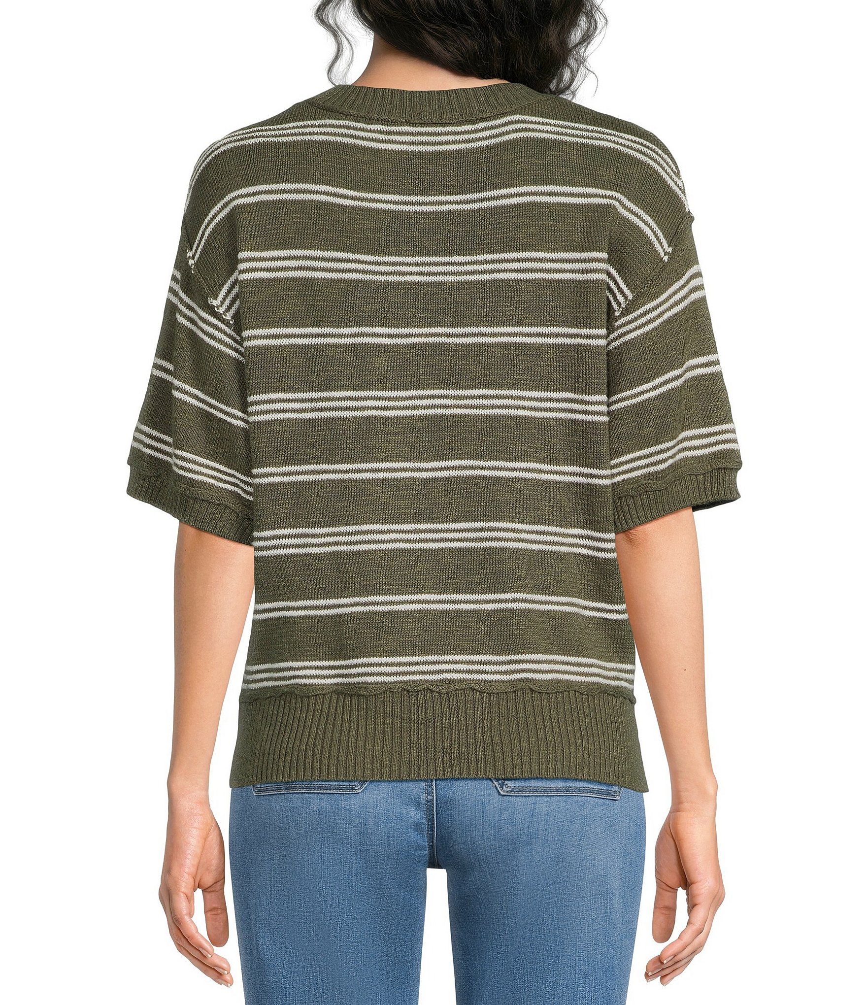 Westbound Stripe Short Sleeve Crew Neck Sweater Top