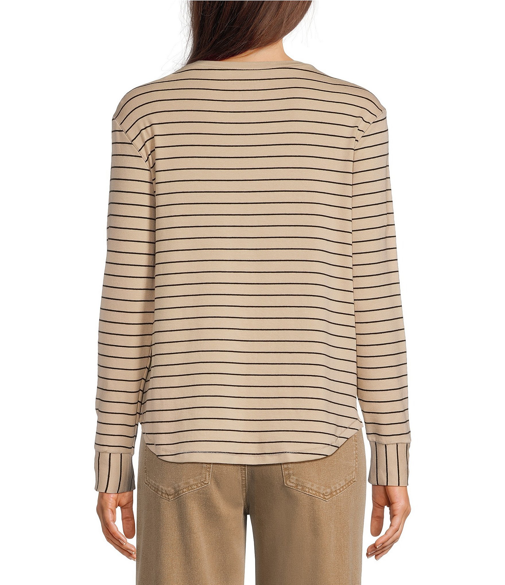 Westbound Striped Long Sleeve Crew Neck Knit Tee
