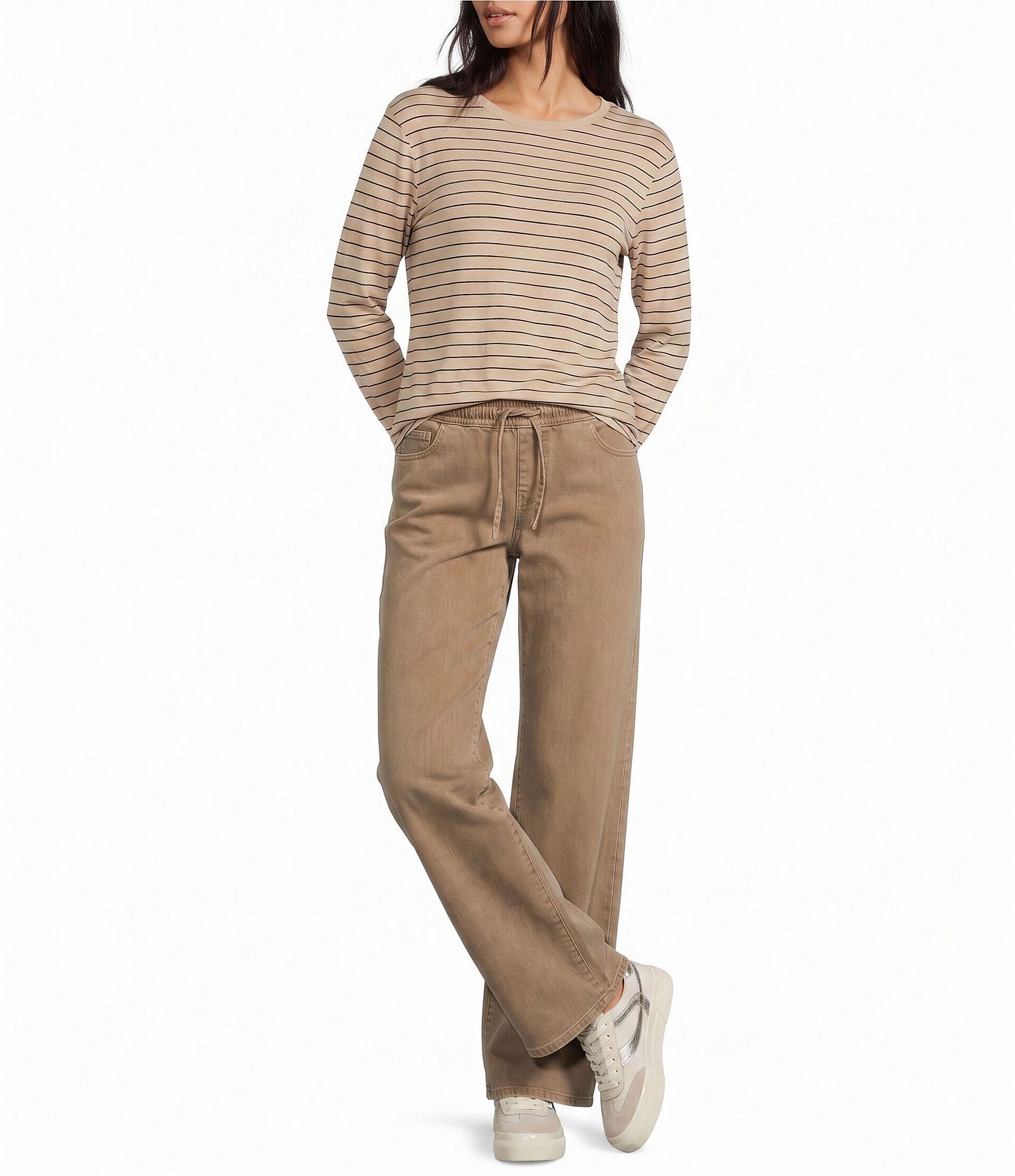 Westbound Striped Long Sleeve Crew Neck Knit Tee