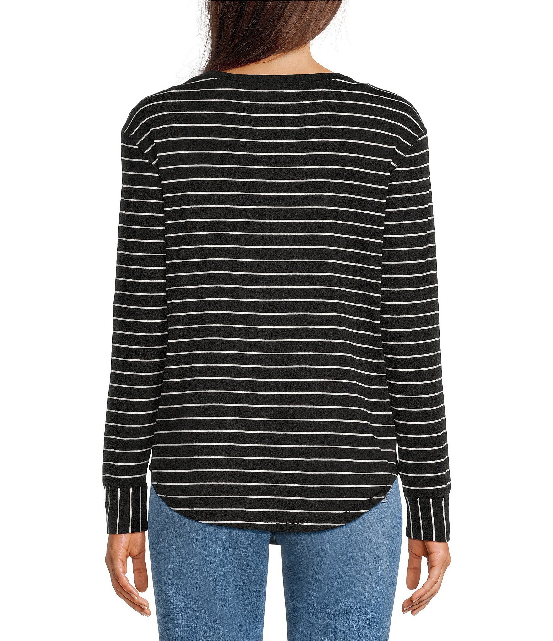 Westbound Striped Long Sleeve Crew Neck Knit Tee