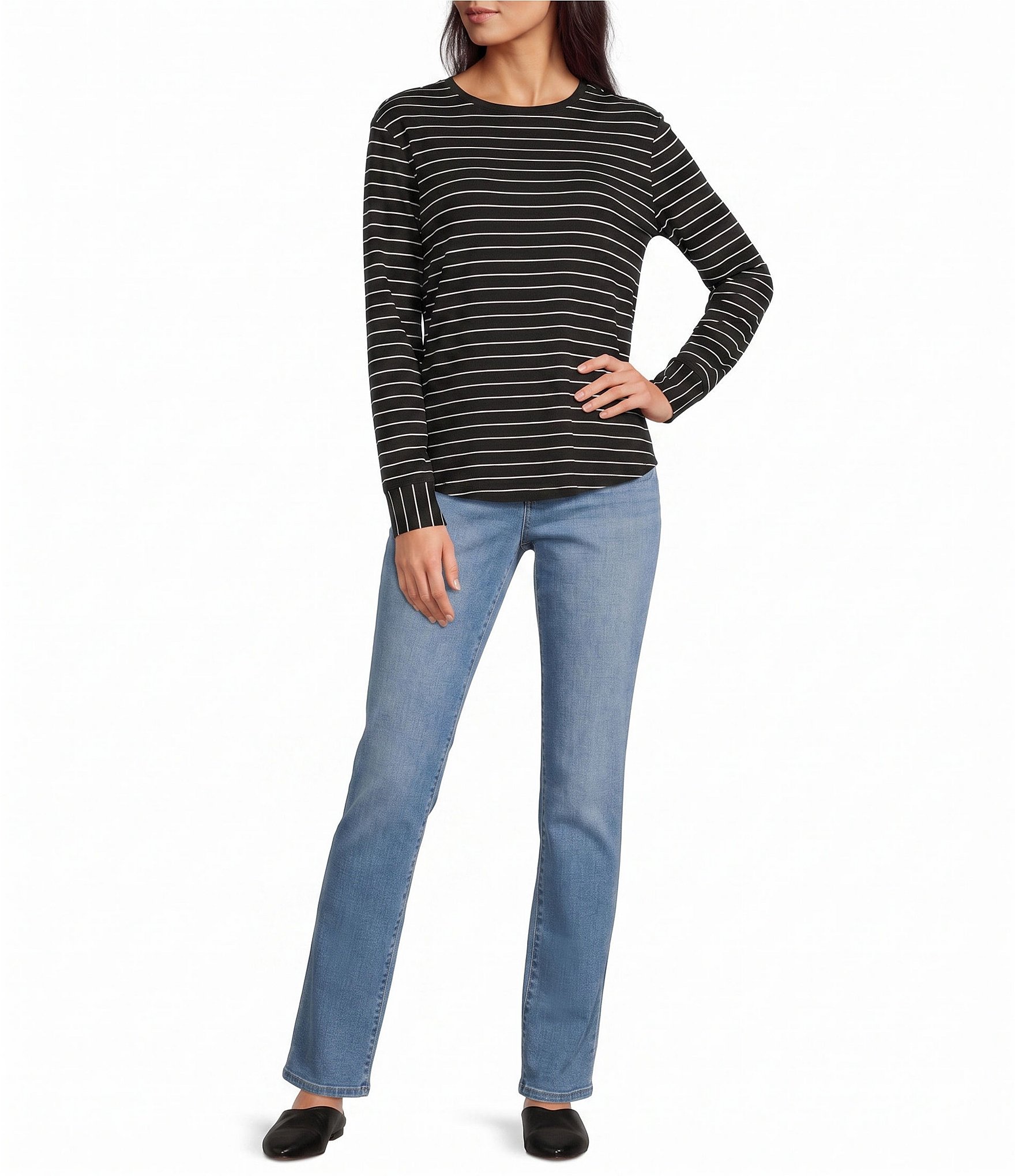 Westbound Striped Long Sleeve Crew Neck Knit Tee