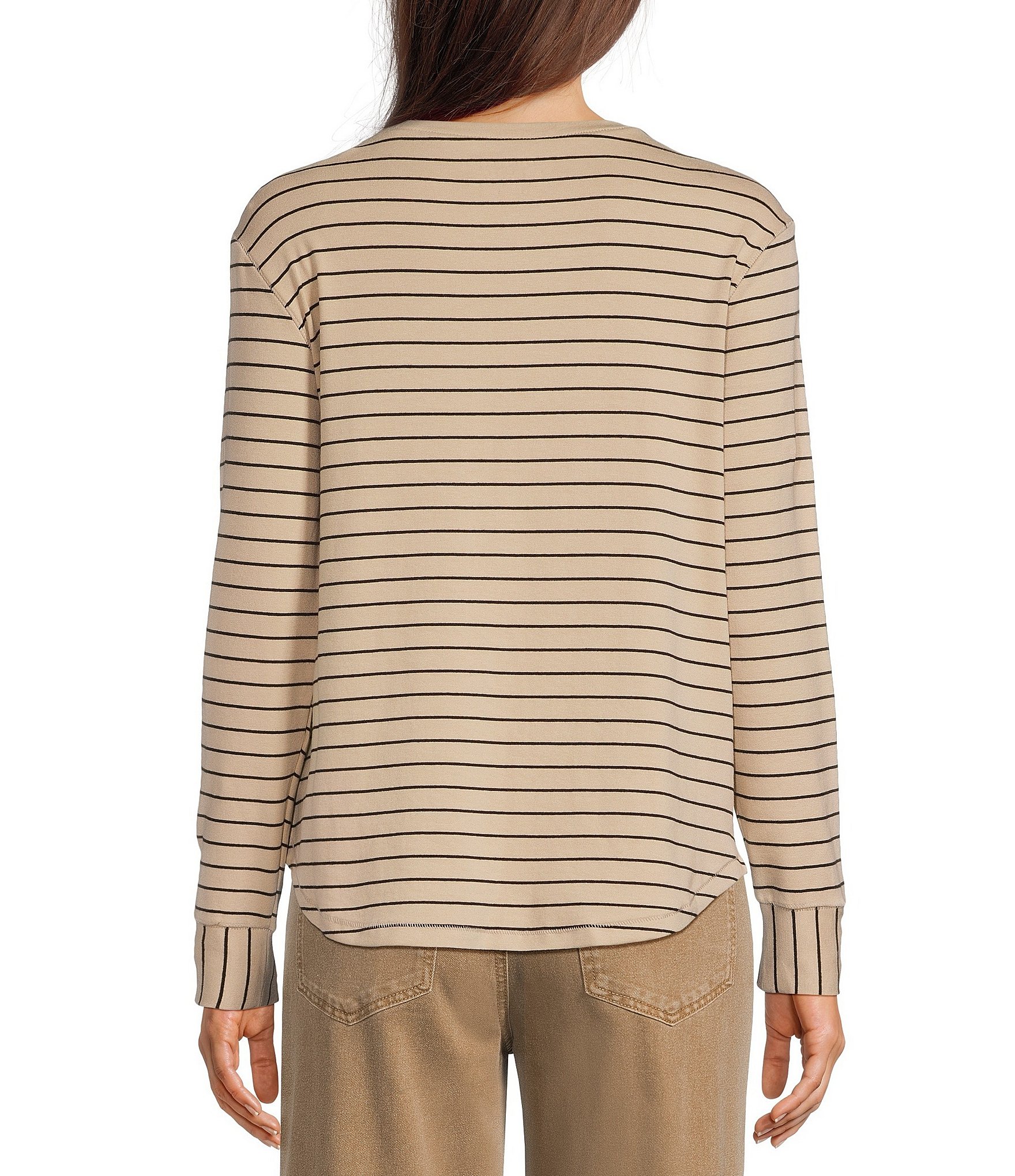 Westbound Striped Long Sleeve Crew Neck Knit Tee