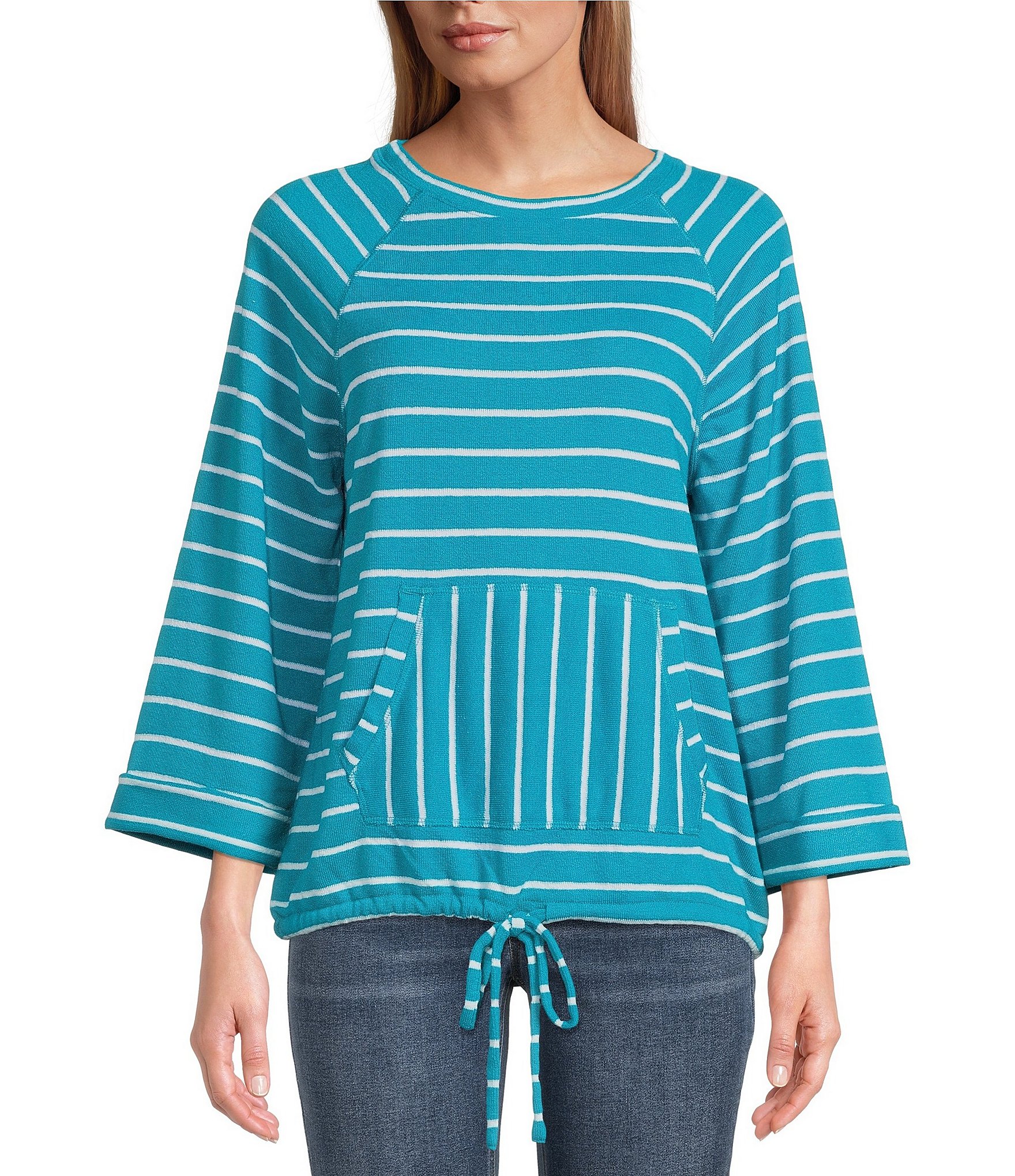 3/4 Sleeve Oversized Striped T Shirt