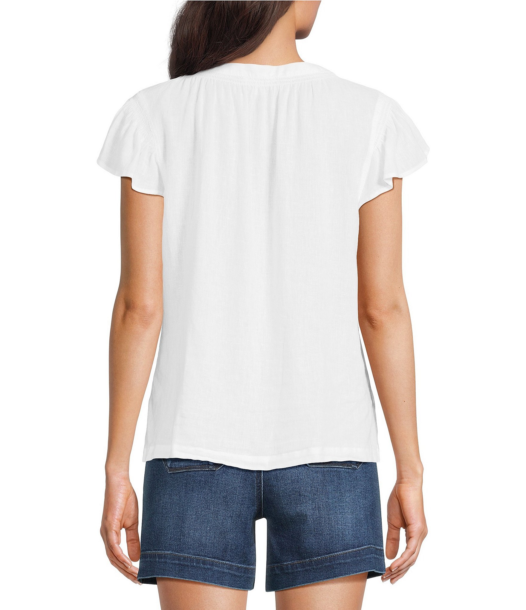 Westbound V-Neck Button Front Flutter Sleeve Top