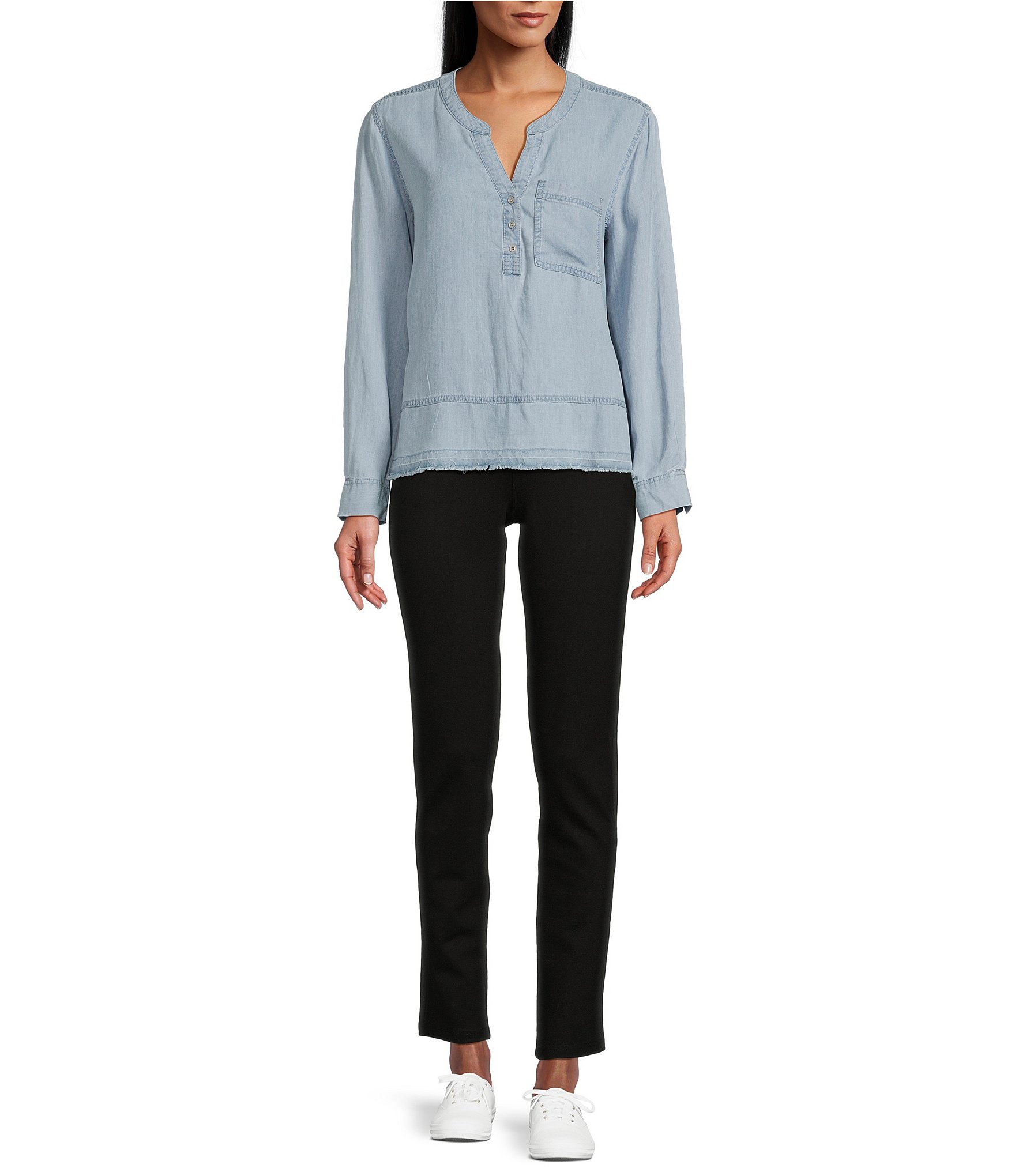 Westbound Woven Long Sleeve Henley Top