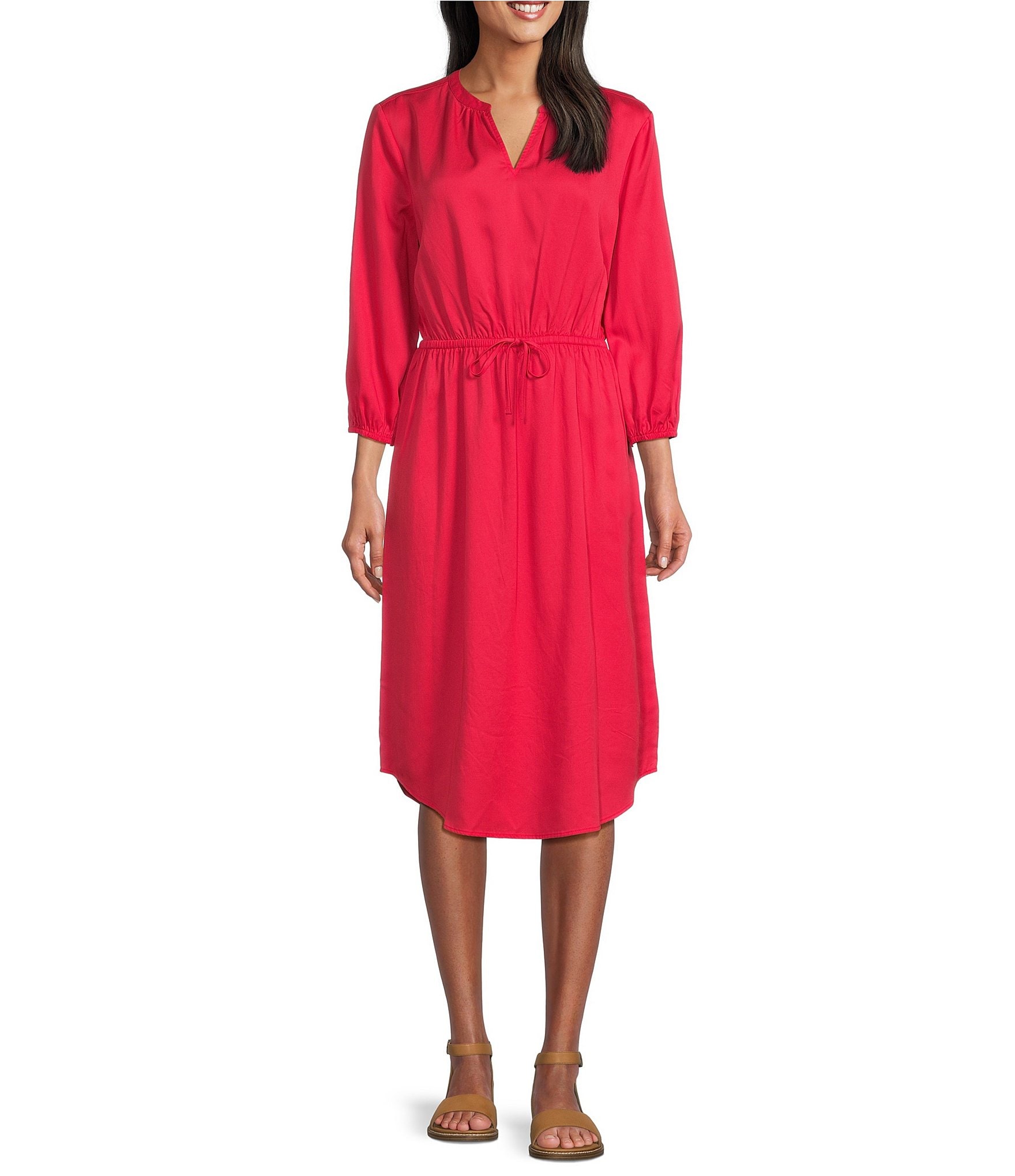 Westbound Woven V-Neck 3/4 Sleeve Dress