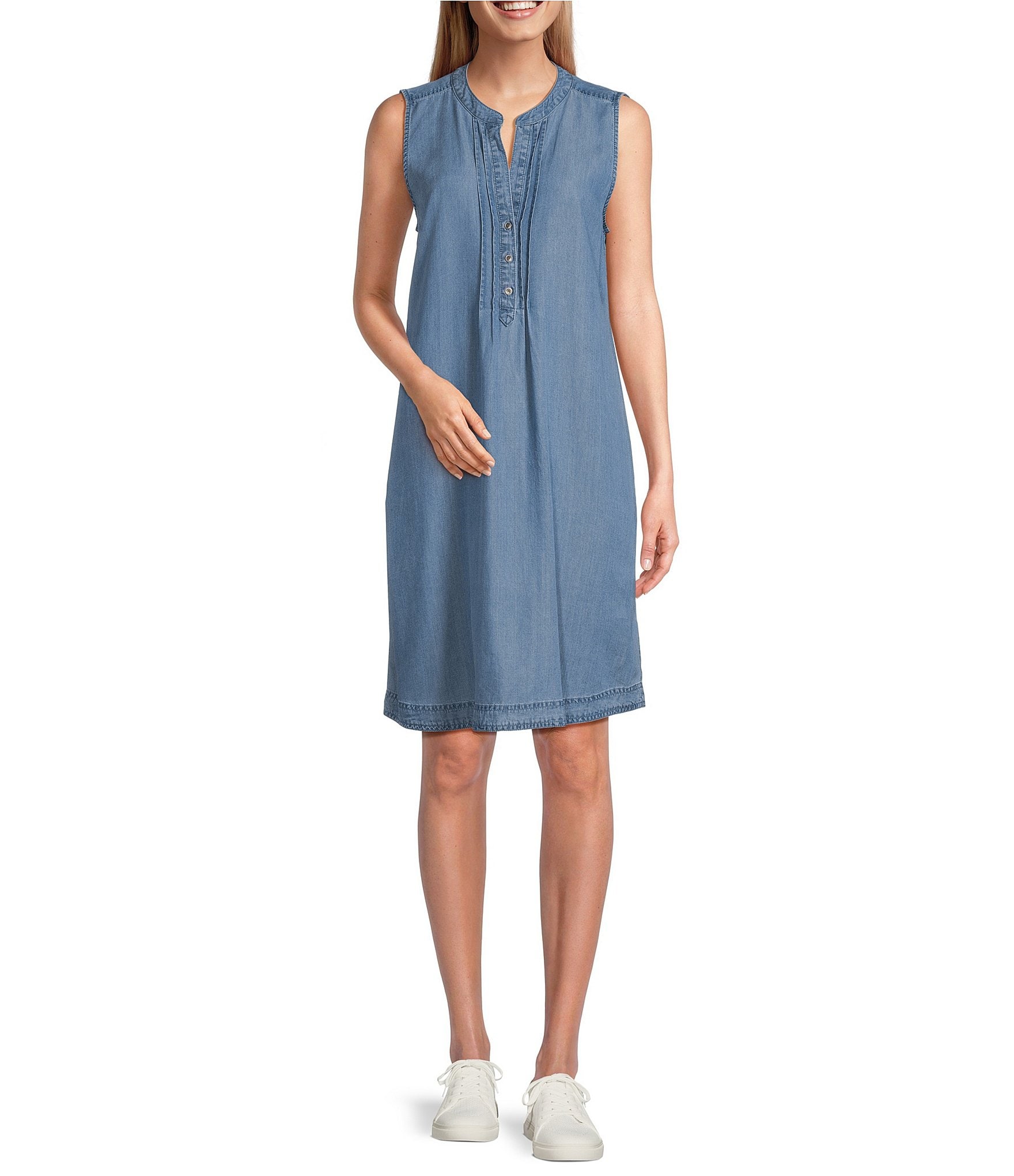 Westbound Woven V-Neck Sleeveless Henley Dress | Dillard's