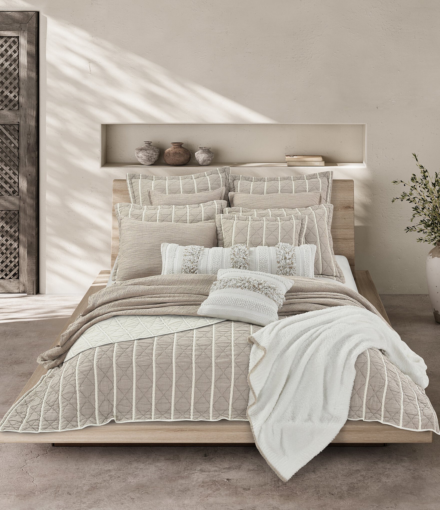 White Sand Playa Quilted-Striped Coverlet