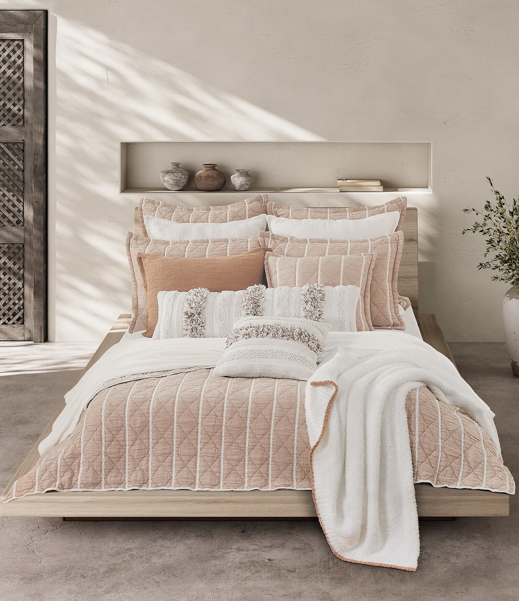 White Sand Playa Quilted-Striped Coverlet