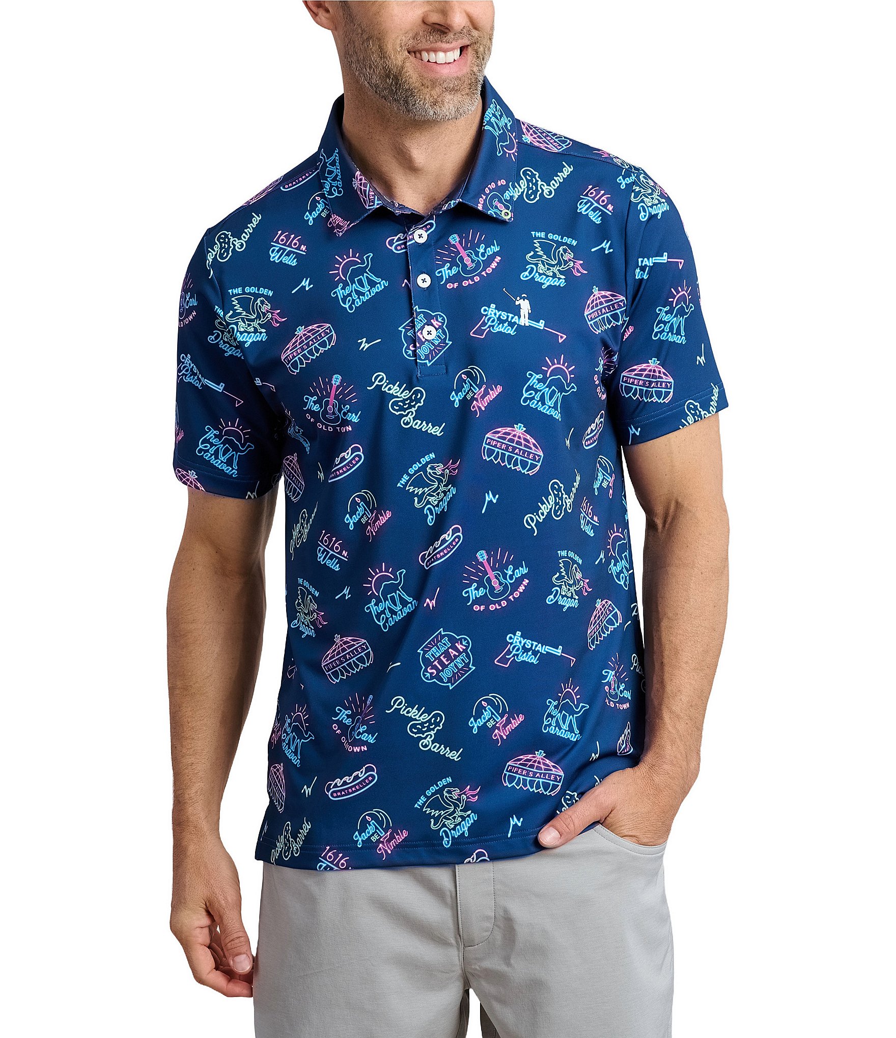 NWT RARE William Murray Blue Golf Shirt Polo Men's Small Spilled authentic Drink Pattern