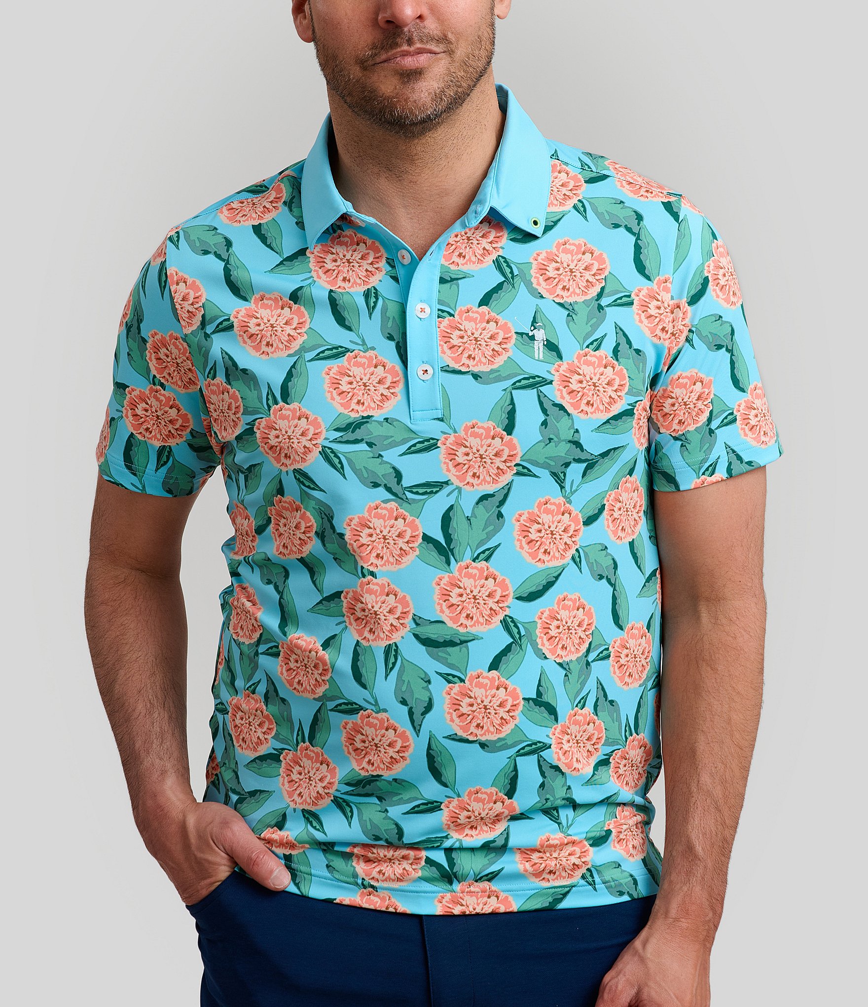 William Murray Tropical Mums Printed Short Sleeve Polo Shirt