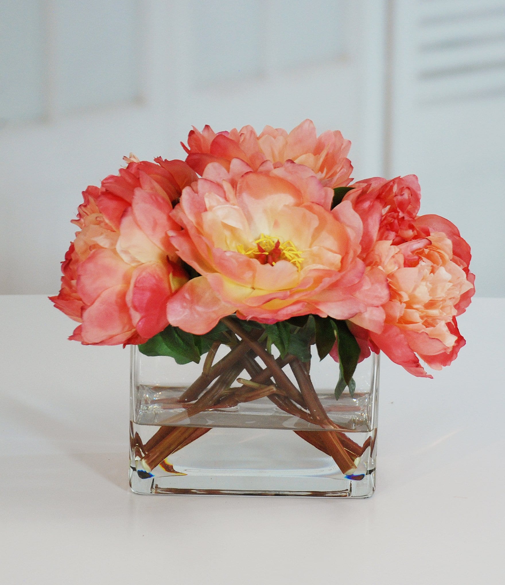 Winward Faux Flowers Peonies In Glass Vase