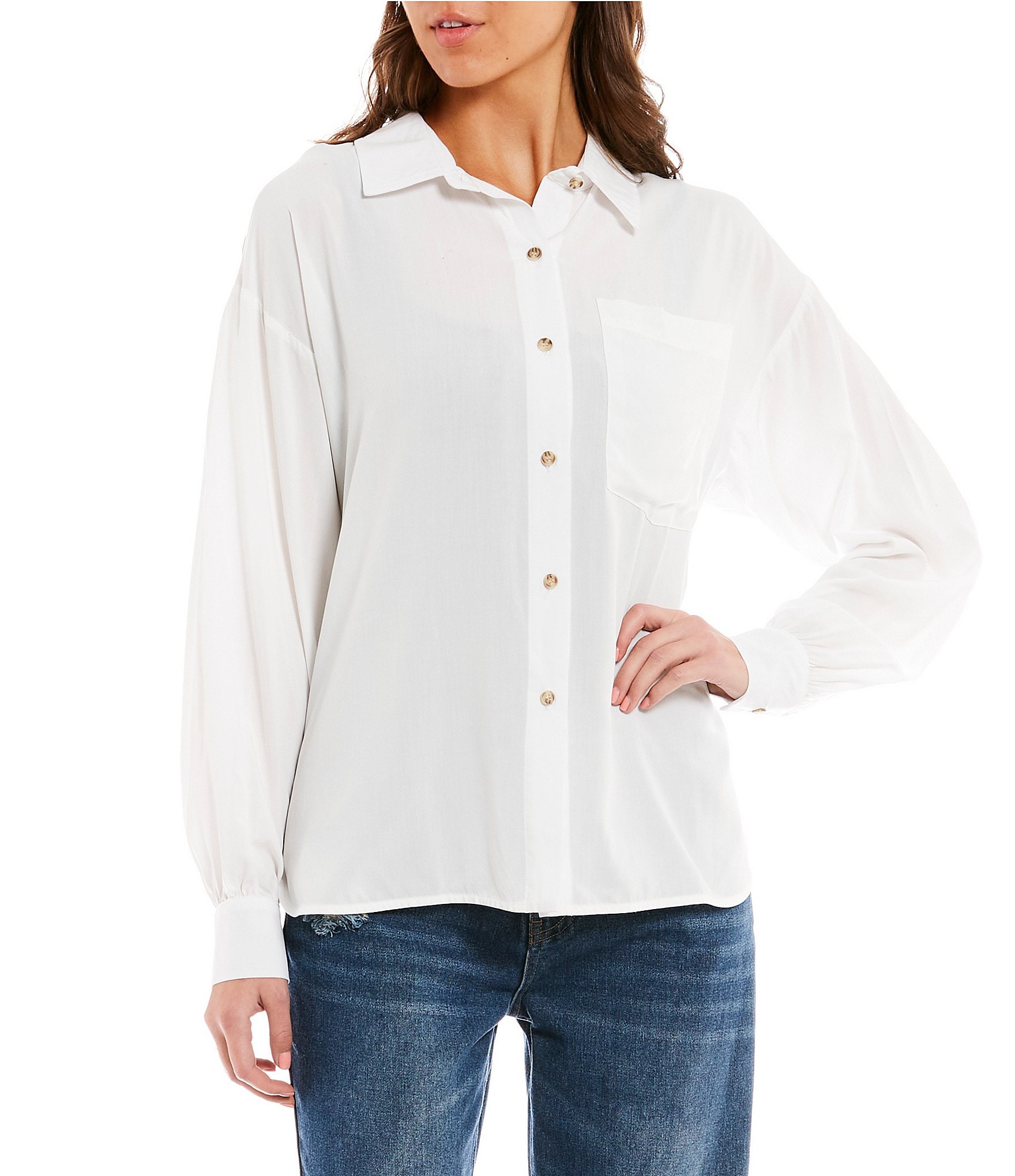 Woven Oversized Button Down Shirt | Dillard's