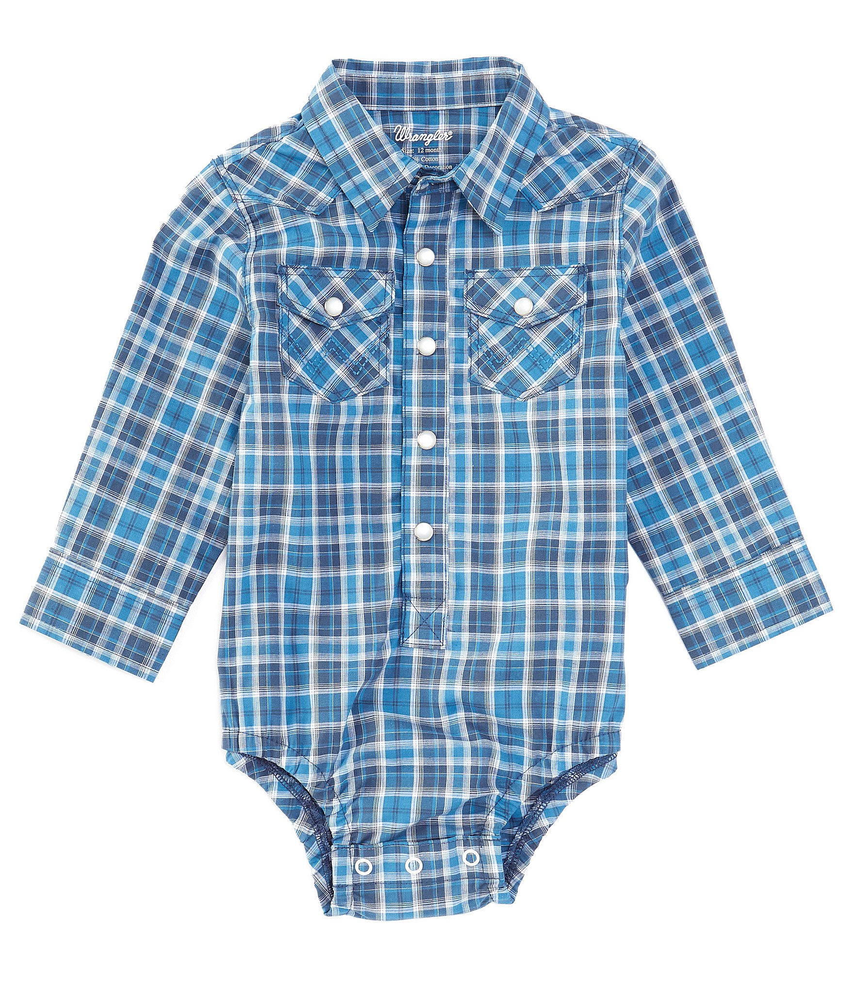 Wrangler® Baby Boys Newborn-24 Months Long-Sleeve Plaid Woven Bodysuit