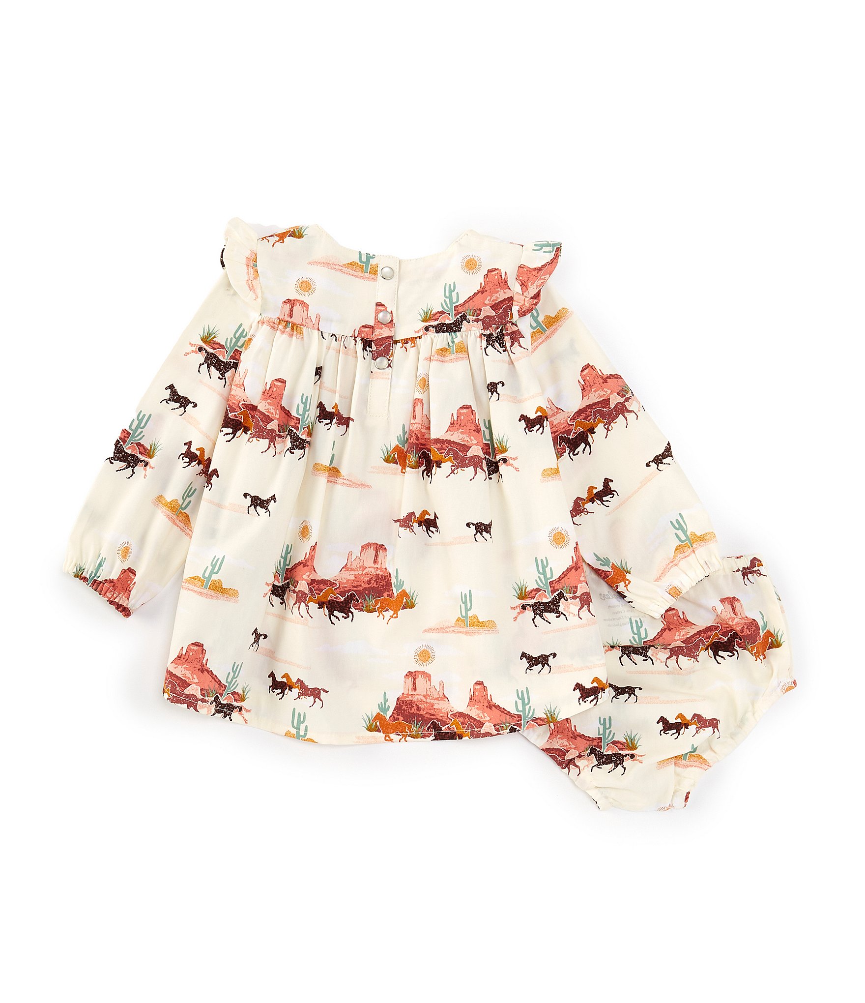 Wrangler® Baby Girls Newborn-24 Months Long Sleeve Western Inspired Print Trapeze Dress