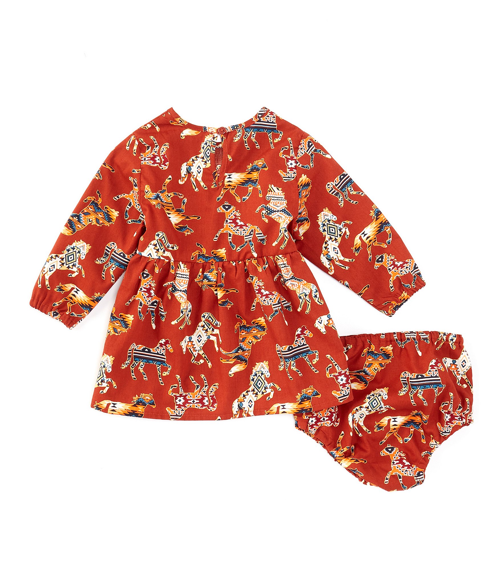 Wrangler® Baby Girls Newborn-24 Months Long Sleeve Western Inspired Printed Fit & Flare Dress