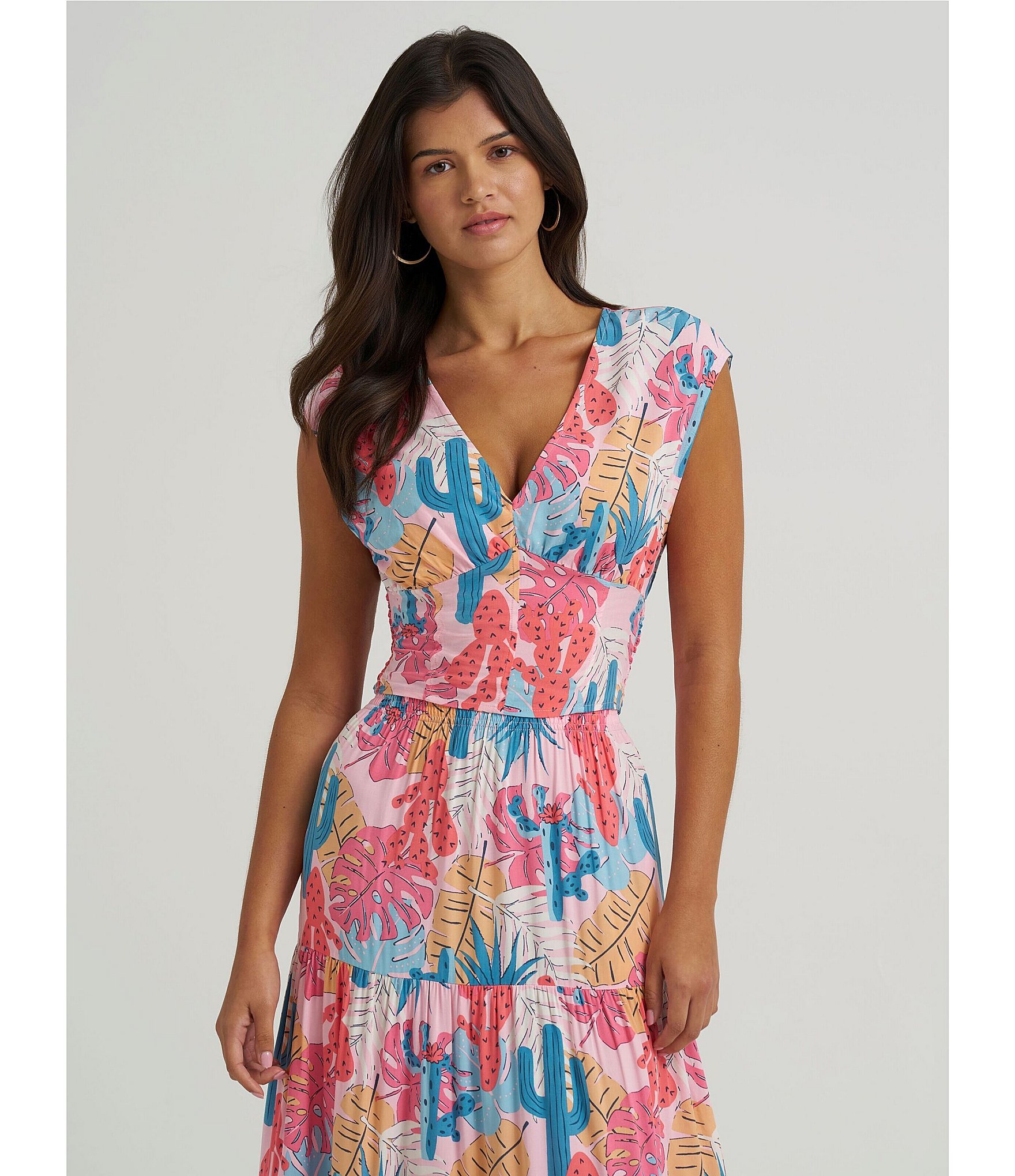 Wrangler® Cactus Printed Coordinating V-Neck Sleeveless Blouse