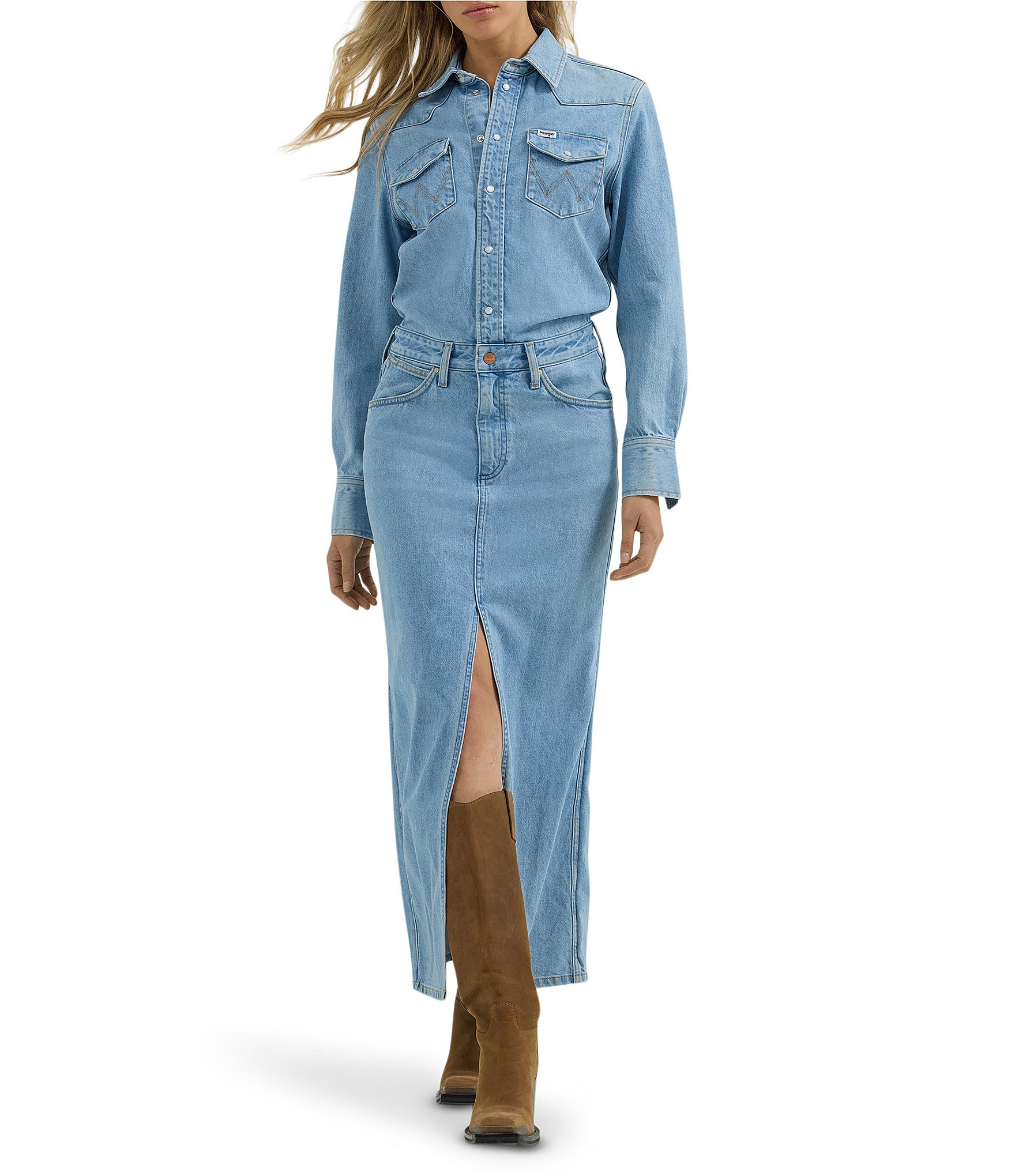 0437 Vintage Jean Denim Long Sleeve Maxi Dress popular Size Small