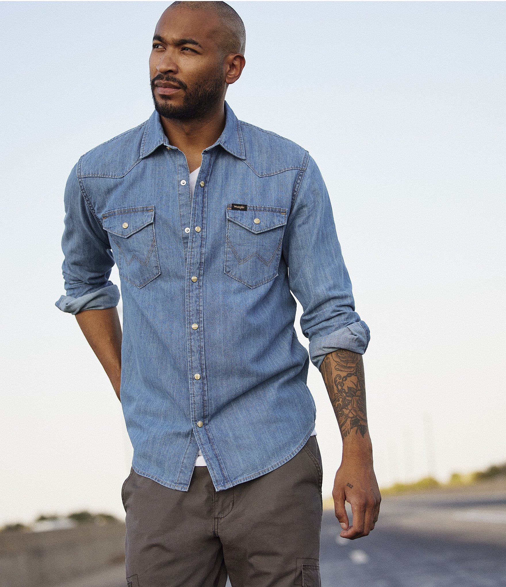 Wrangler® Regular Fit Western Denim Shirt