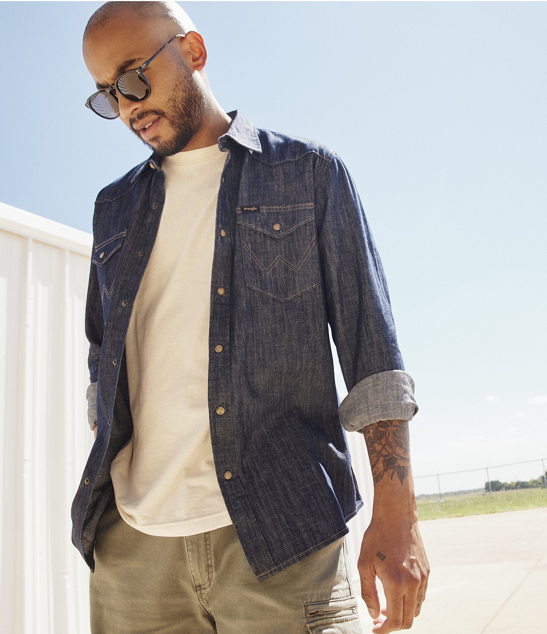 Wrangler® Regular Fit Western Denim Shirt