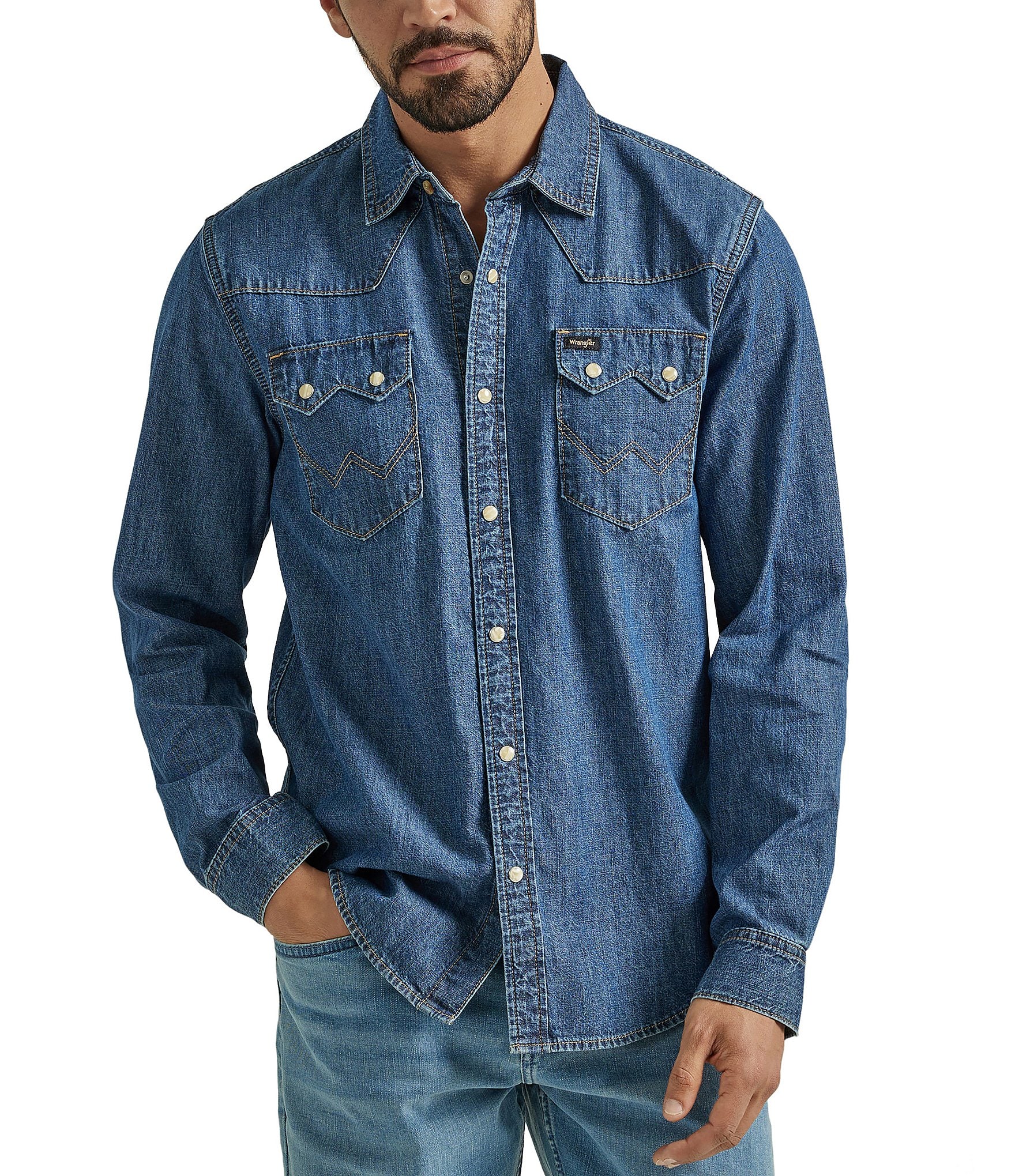 Wrangler® Long Sleeve Denim Western Shirt | Dillard's