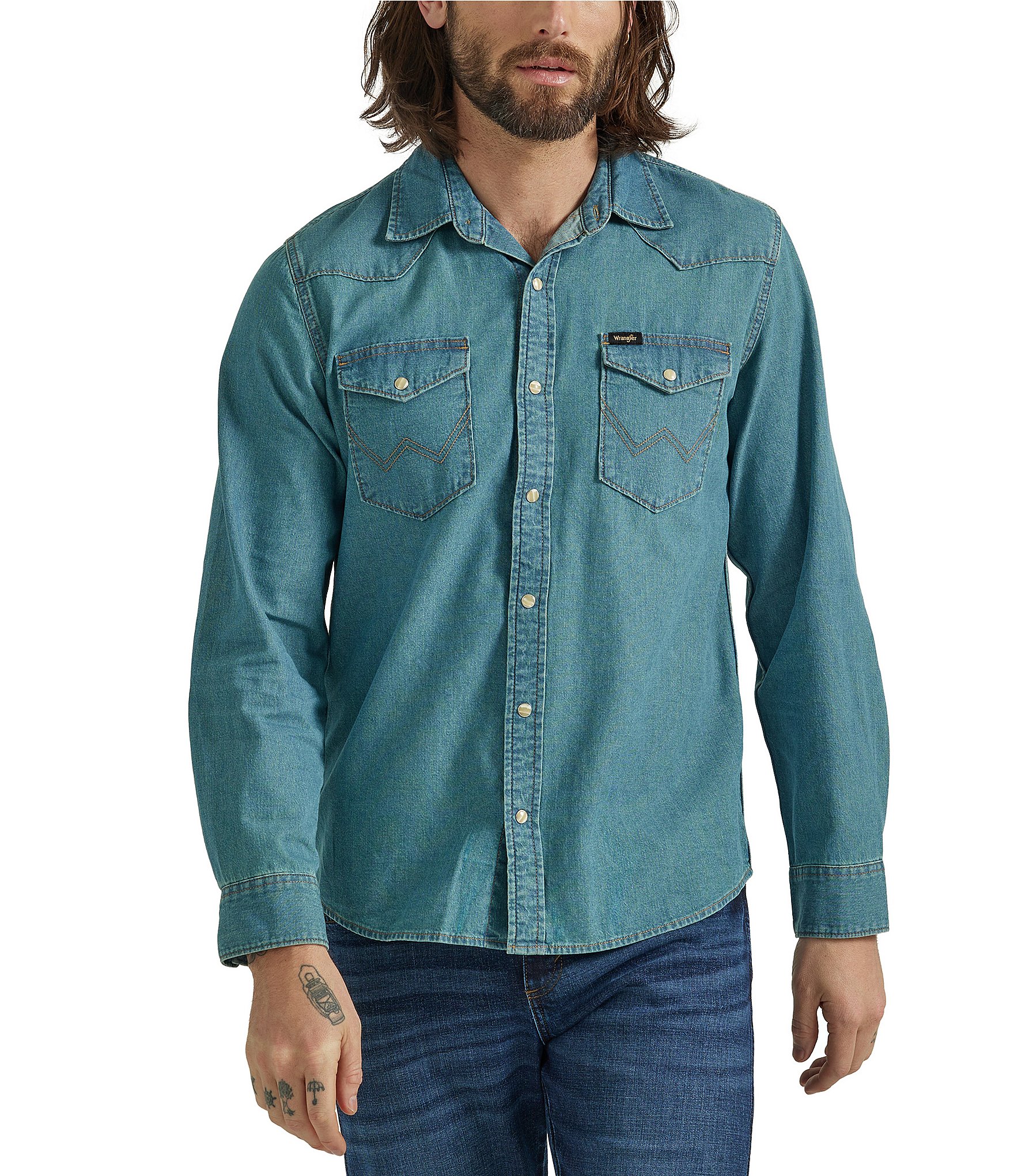 Wrangler® Long Sleeve Iconic Cowboy Washed Denim Shirt