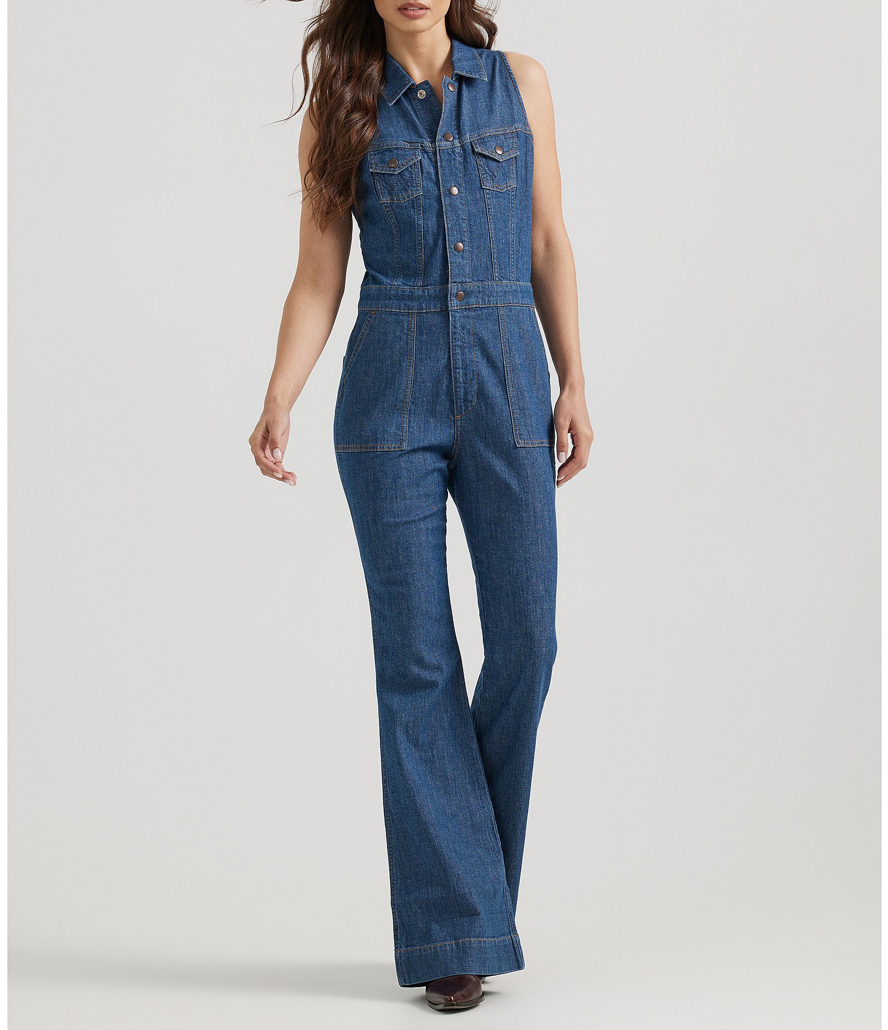 Wrangler Racerback Dark Denim Sleeveless Jumpsuit | Dillard's