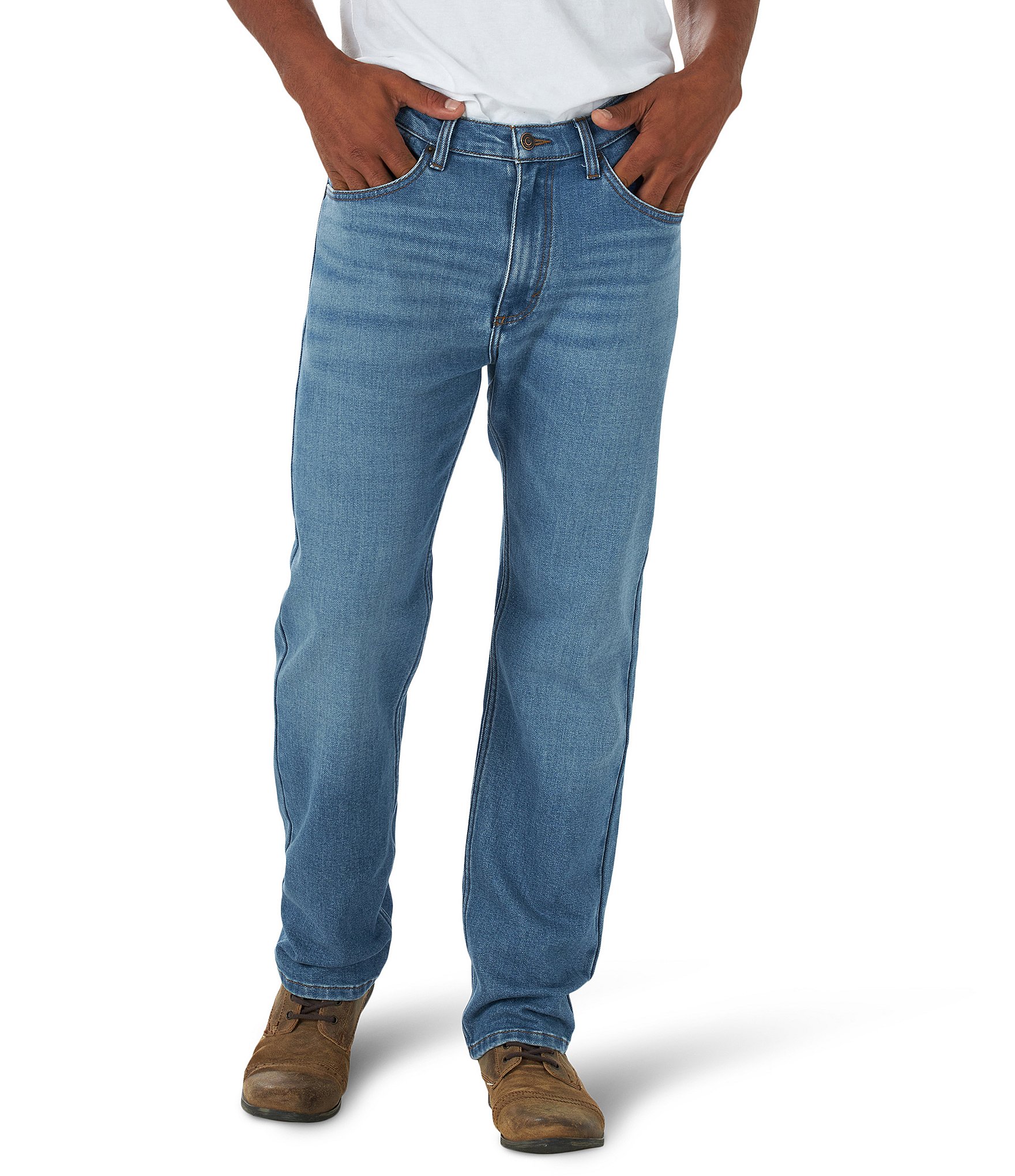 Wrangler® Regular Fit Straight Leg Stretch Denim Jeans | Dillard's